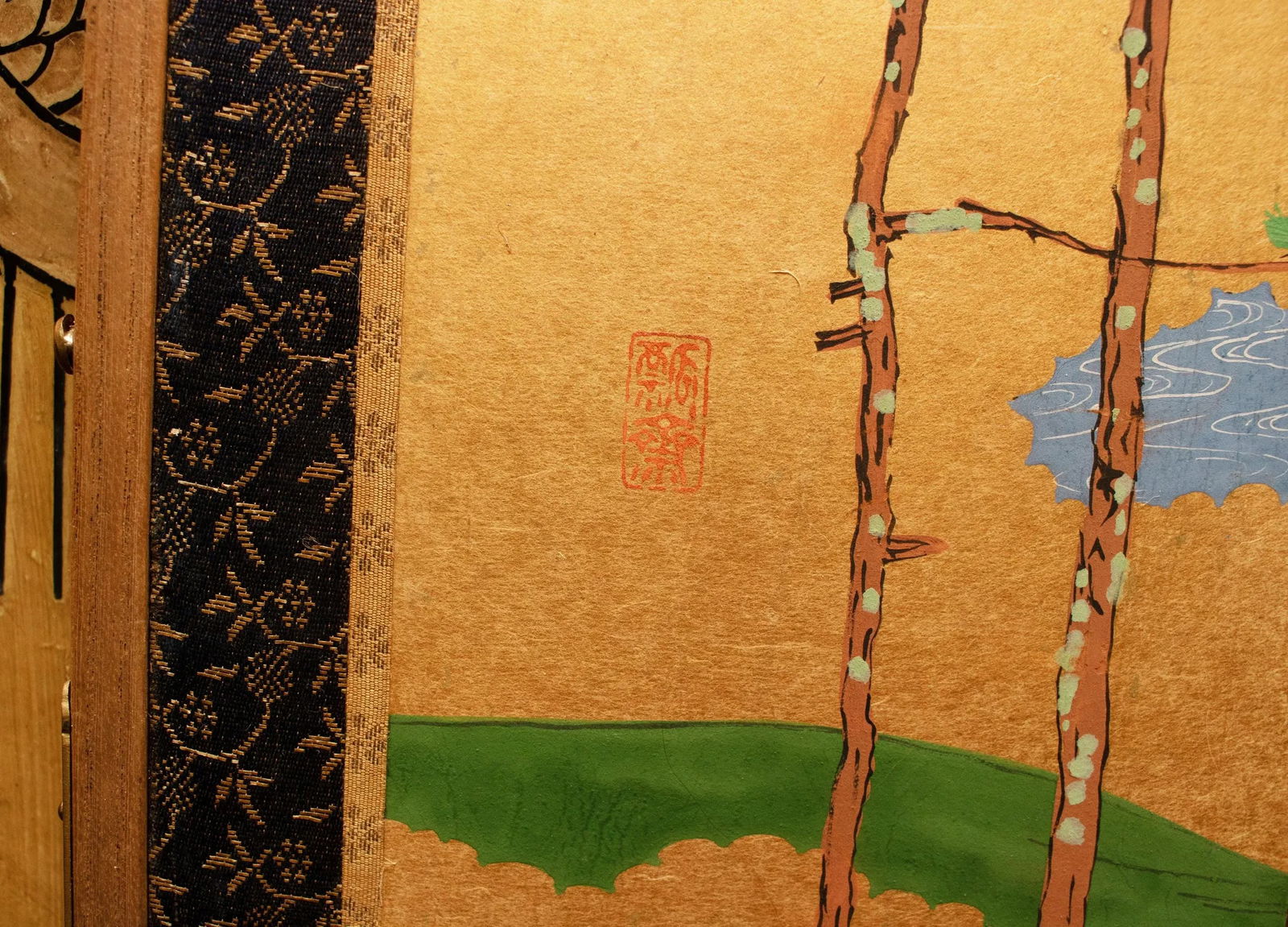 C. 1900-1920s Meiji to Taisho Era Japanese Small 6-Panel Byobu Screen - 9