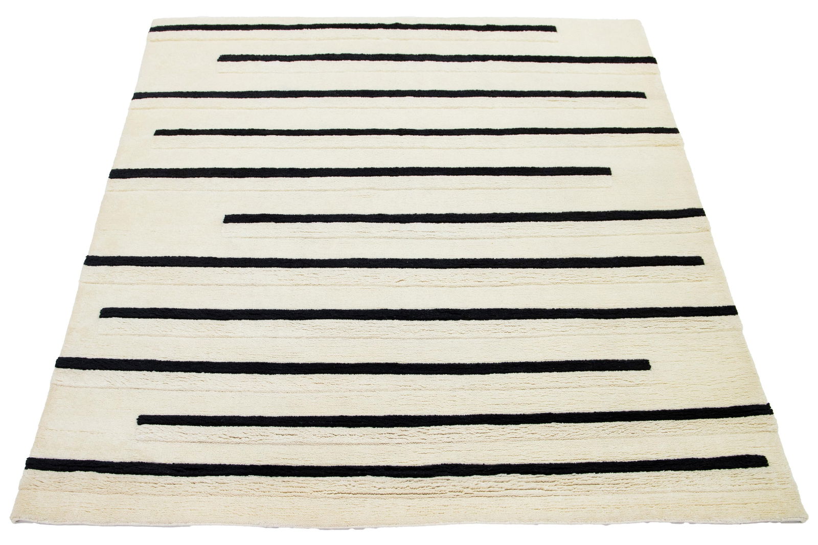 Modern Ivory Moroccan Style Wool Rug With Striped Design - 2