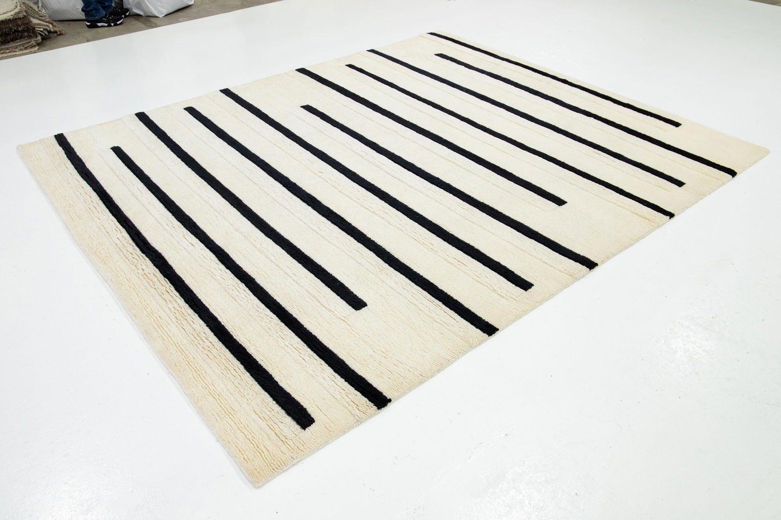 Modern Ivory Moroccan Style Wool Rug With Striped Design - 3