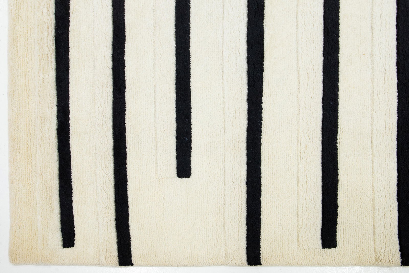Modern Ivory Moroccan Style Wool Rug With Striped Design - 8