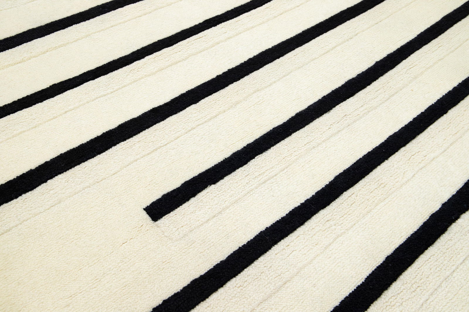 Modern Ivory Moroccan Style Wool Rug With Striped Design - 9