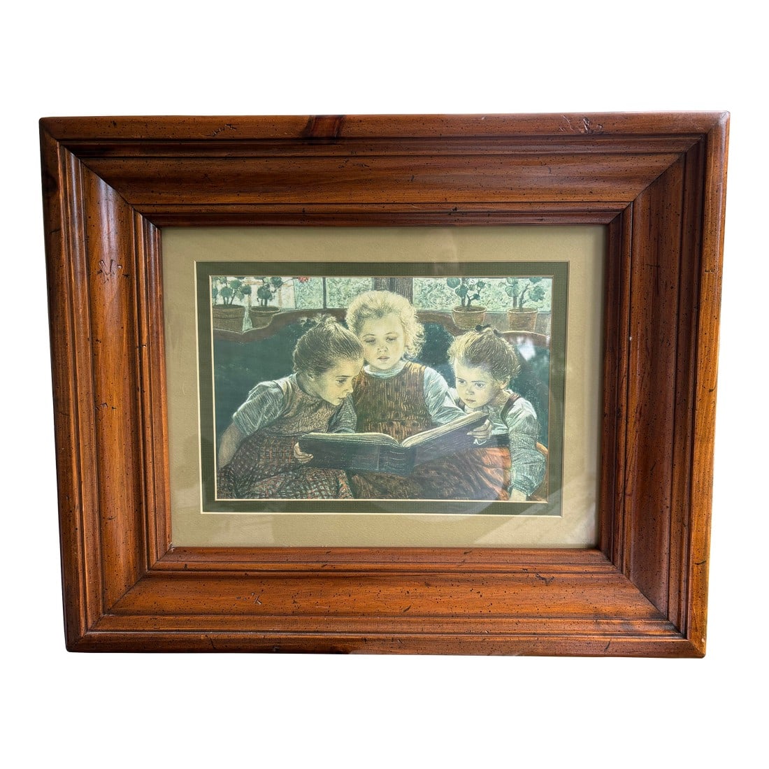 1980s The Fairytale by Walter Firle Framed Vintage Print of Three Girls Reading (1 of 5)