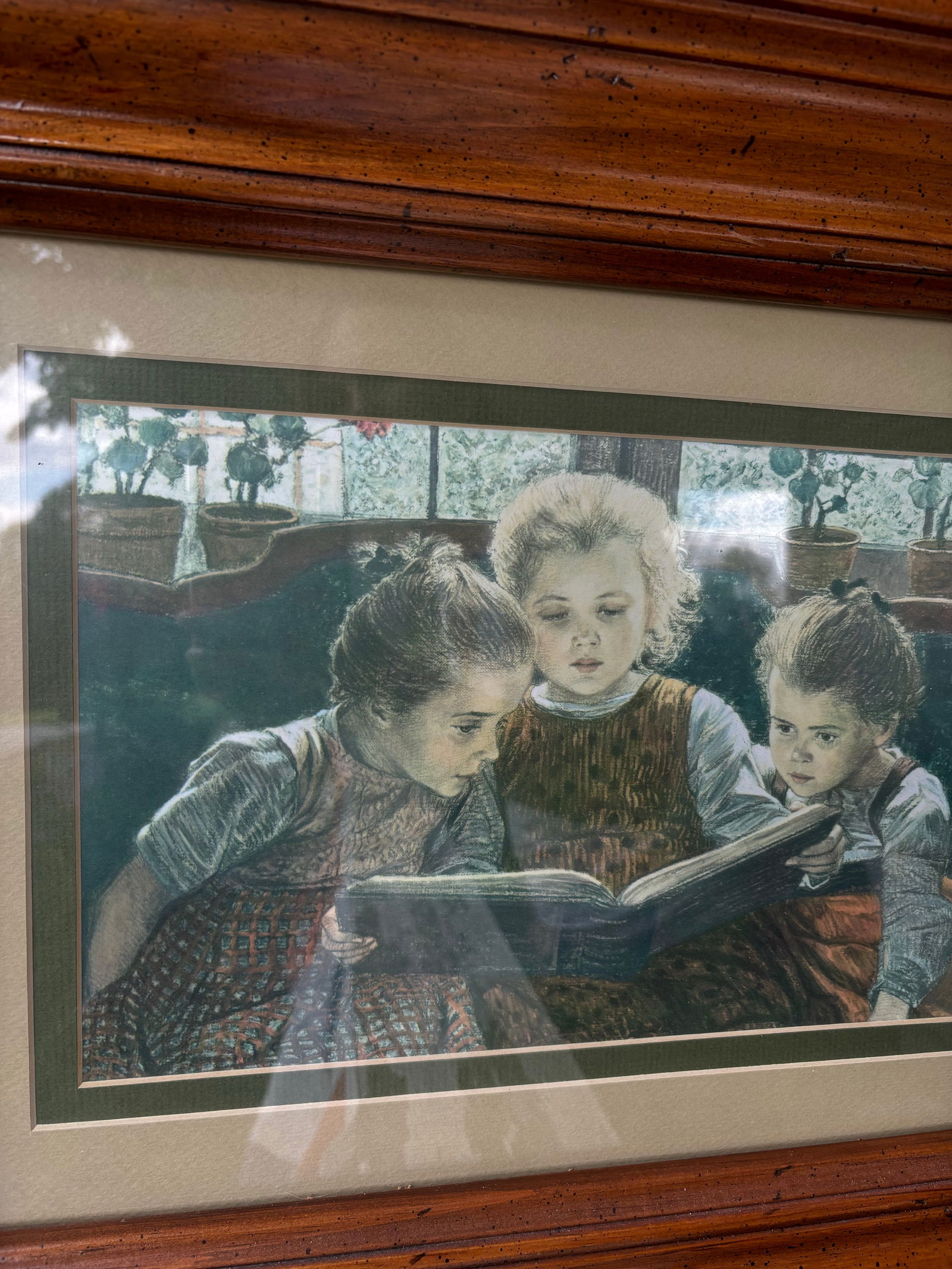 1980s The Fairytale by Walter Firle Framed Vintage Print of Three Girls Reading - 2