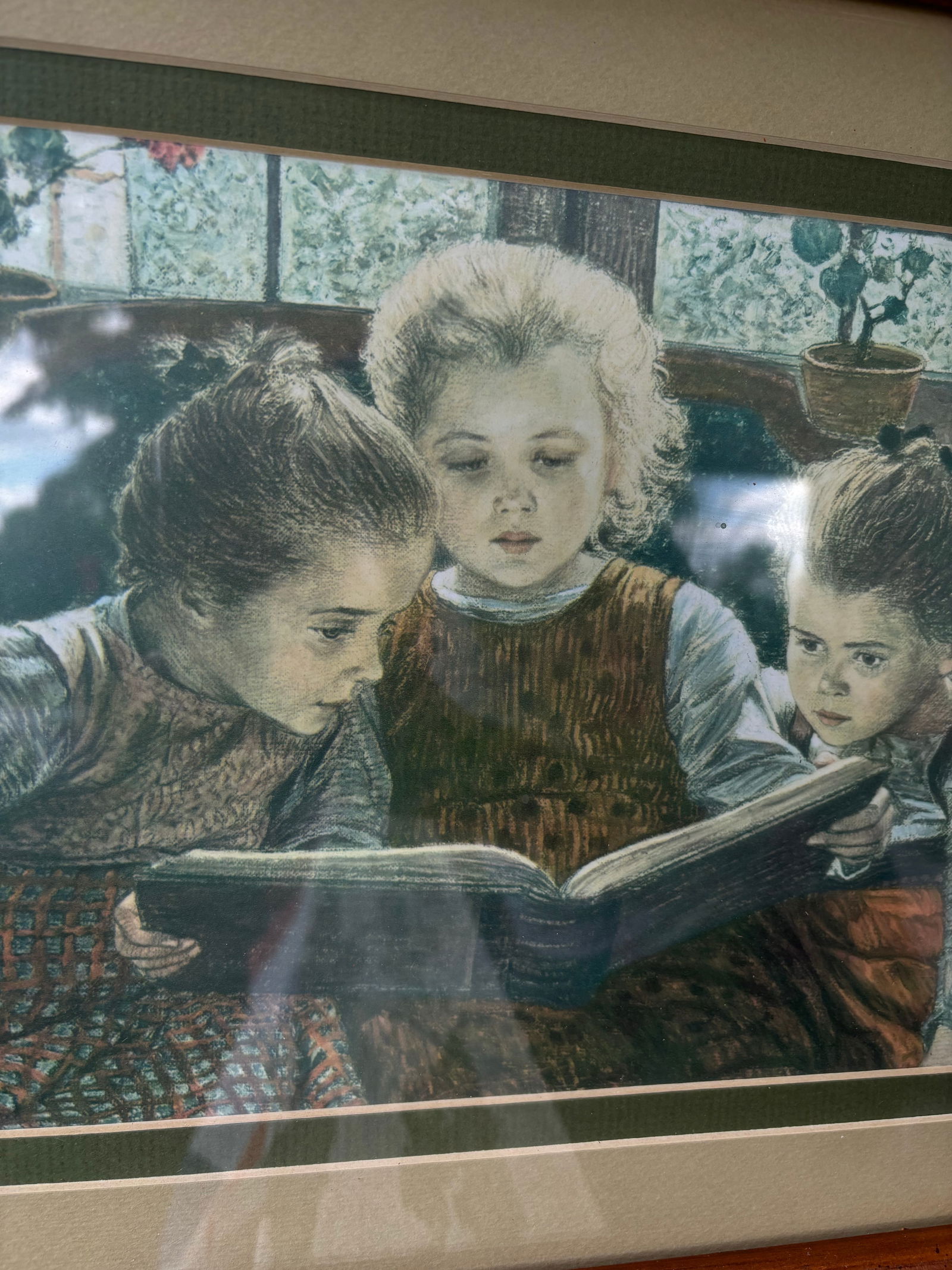 1980s The Fairytale by Walter Firle Framed Vintage Print of Three Girls Reading - 3