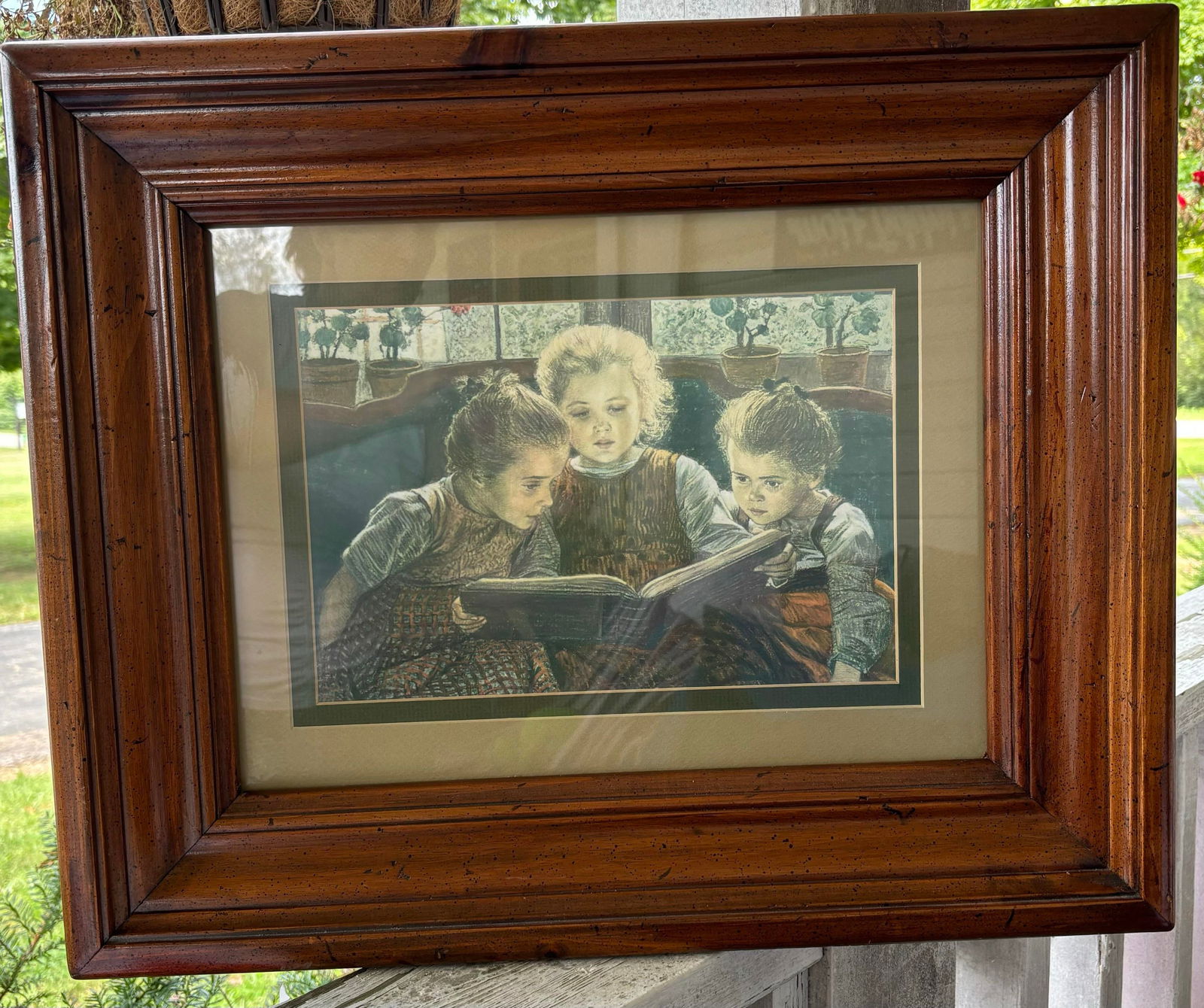 1980s The Fairytale by Walter Firle Framed Vintage Print of Three Girls Reading - 4