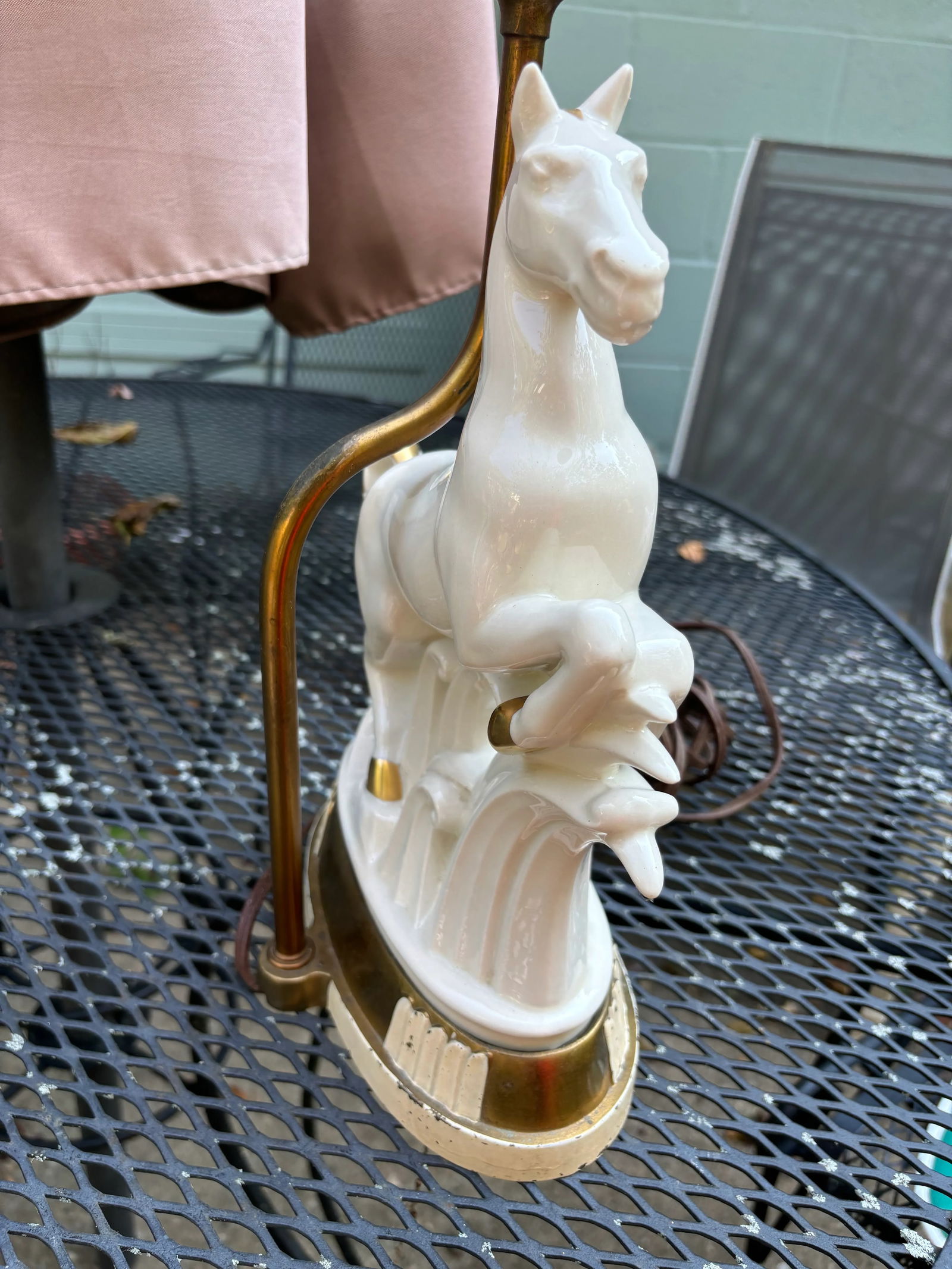Vintage Art Deco White Gold Porcelain Horse Sculpture Lamp - 10