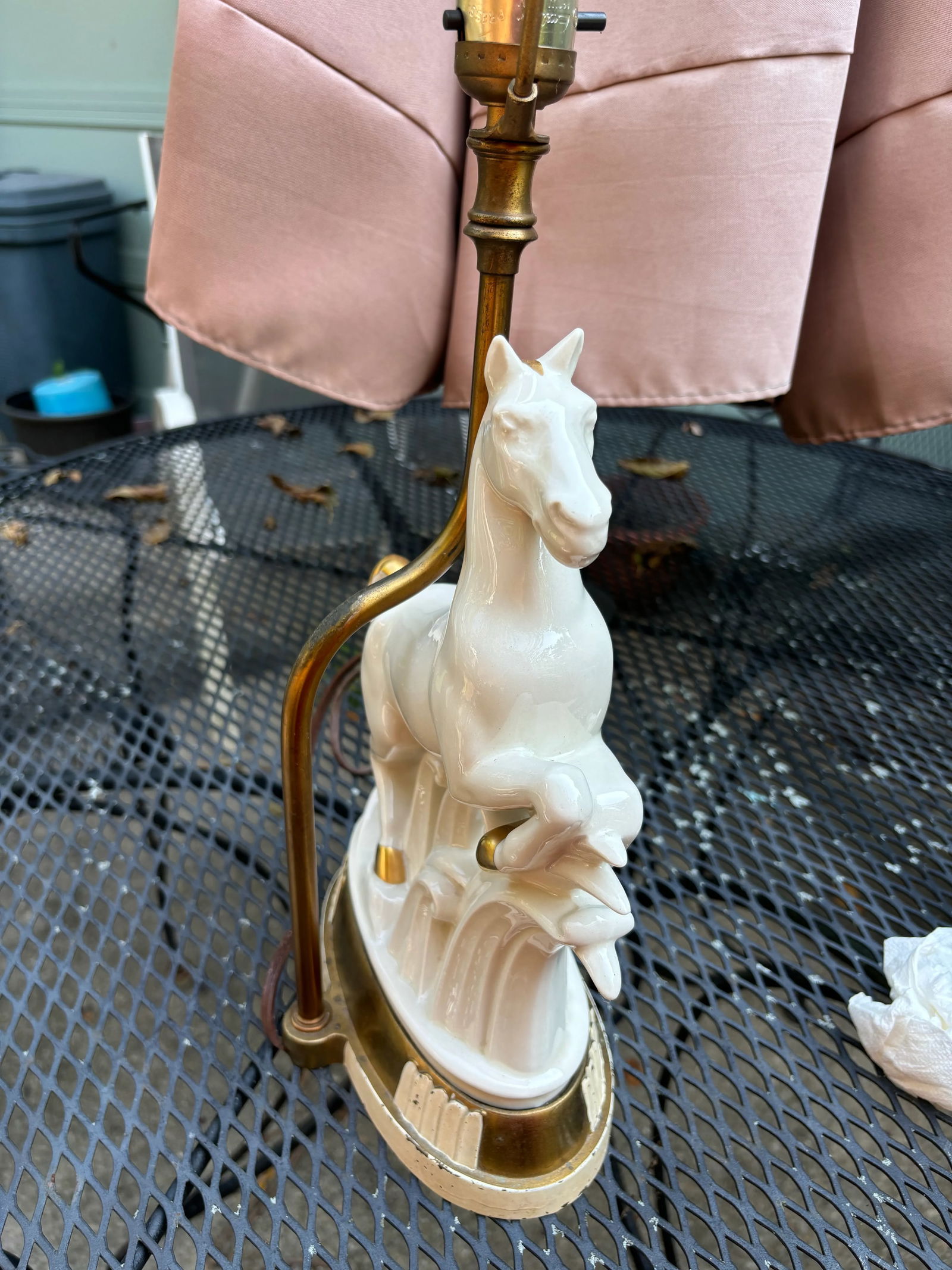 Vintage Art Deco White Gold Porcelain Horse Sculpture Lamp - 12
