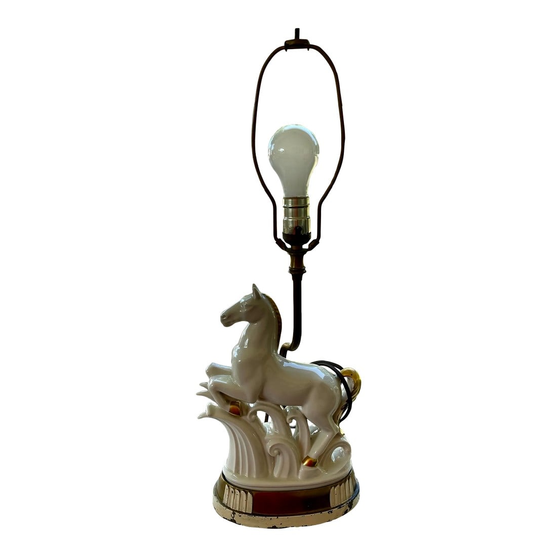 Vintage Art Deco White Gold Porcelain Horse Sculpture Lamp (1 of 12)