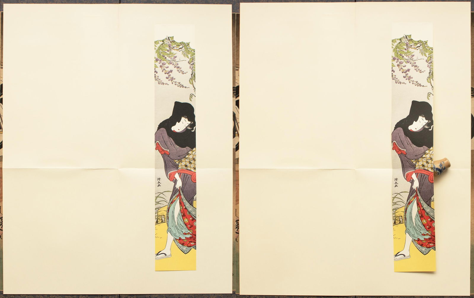 1964 After Kiyonaga "A Windy Day", Tall Full-Color Print From Japan - 3