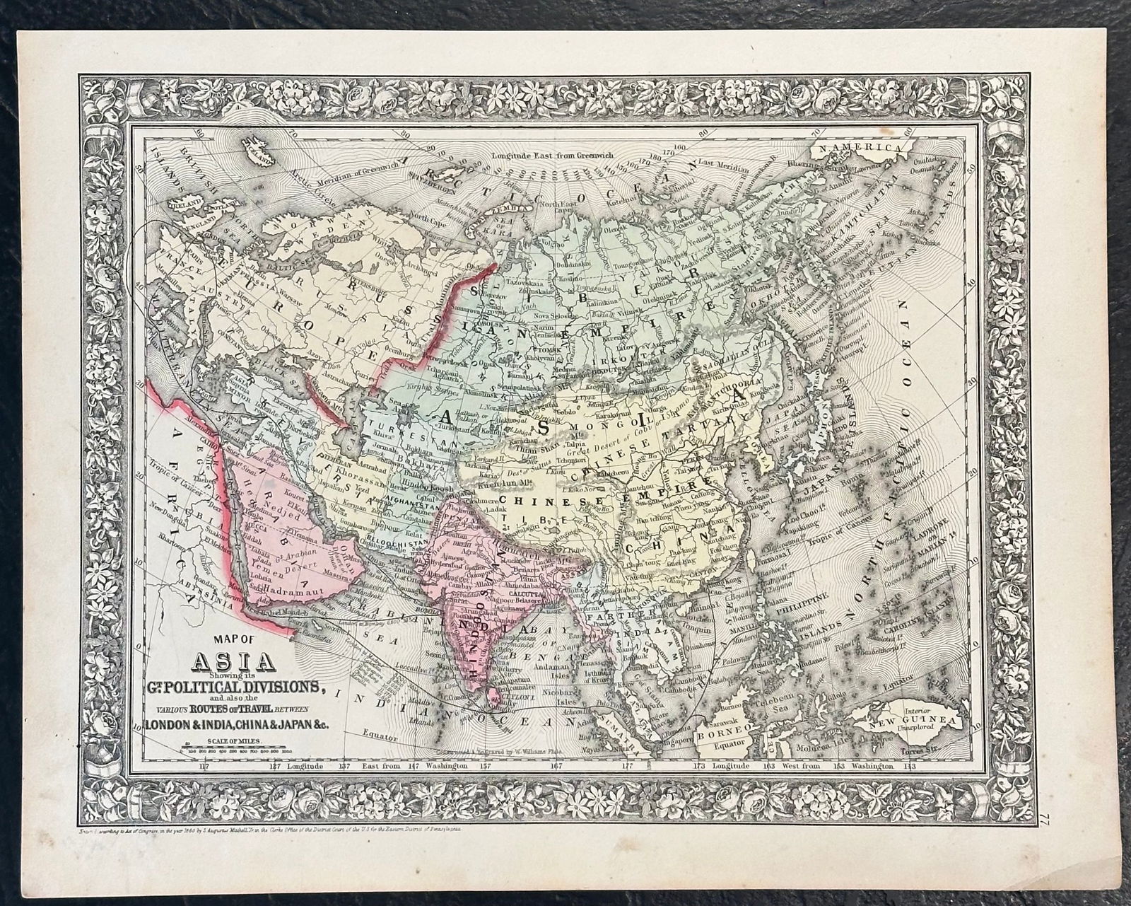 1860 Asia by Samuel Mitchell, Unframed - 2