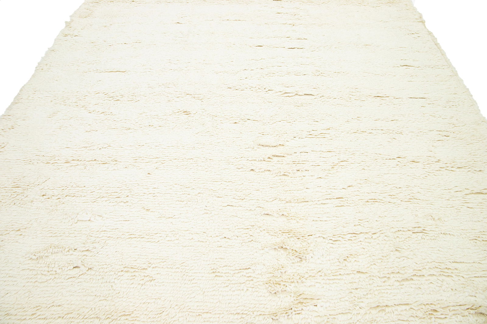 Modern Organic Moroccan Style Wool Rug With Solid Ivory Color - 10