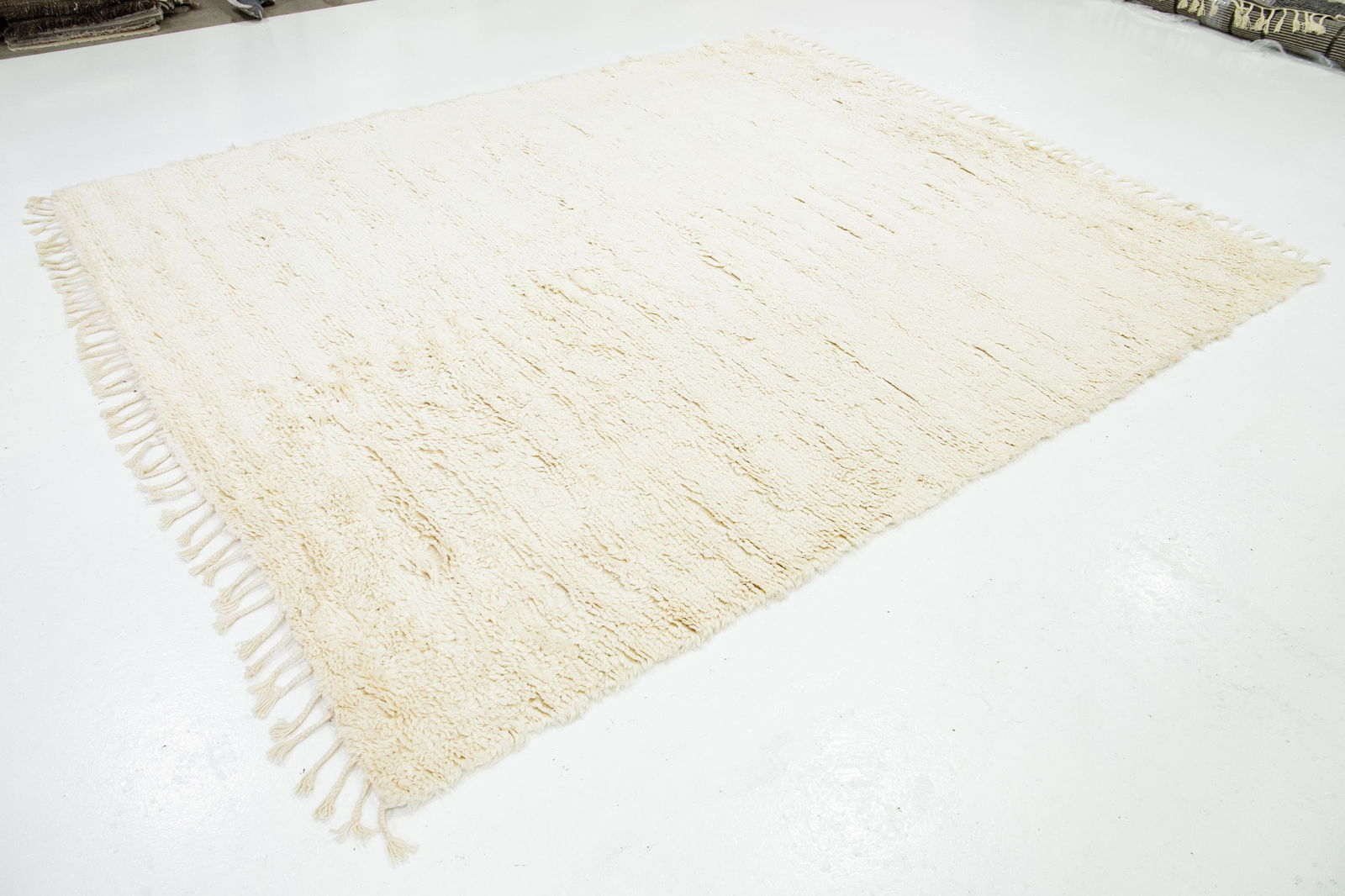 Modern Organic Moroccan Style Wool Rug With Solid Ivory Color - 3