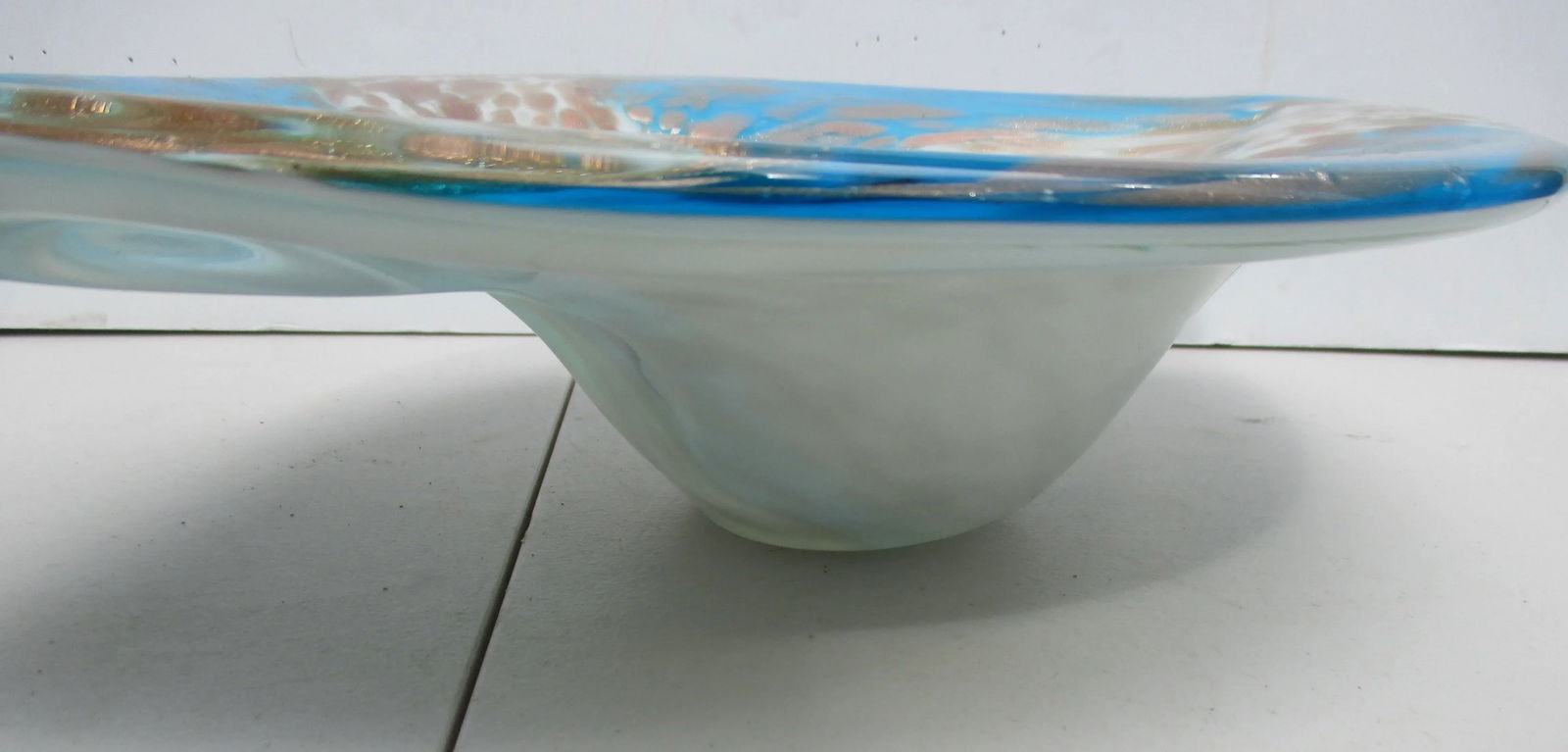 Vintage Murano Center Bowl Blue & Gold 60s - 3