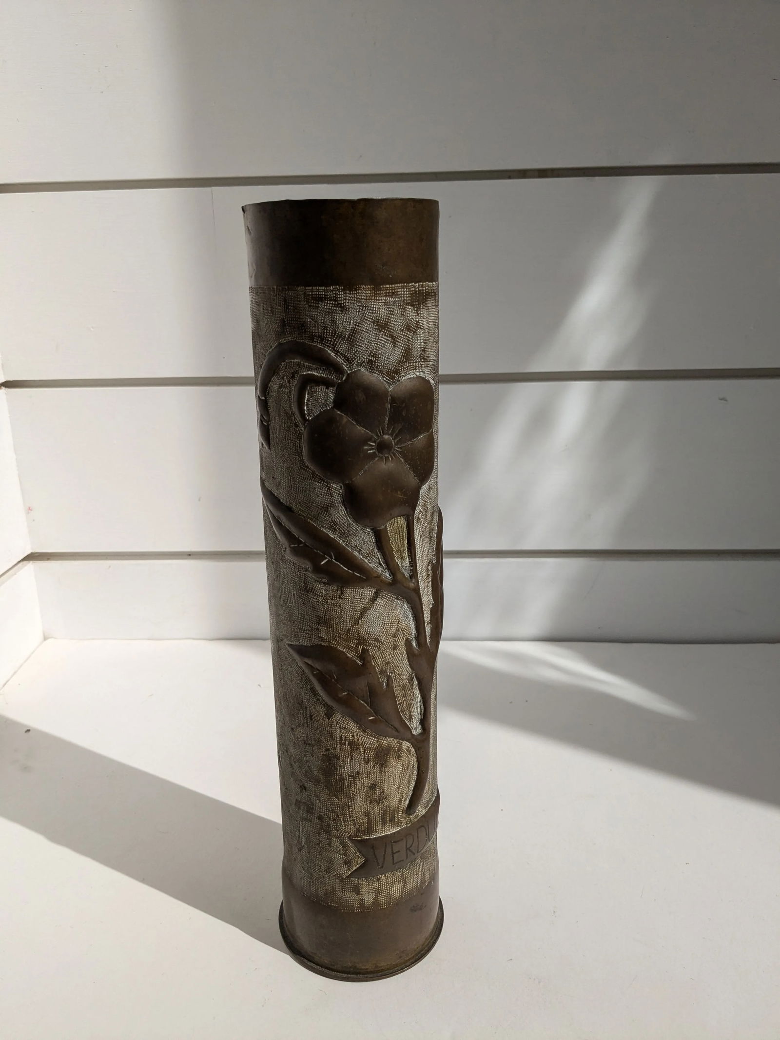 Mid 20th Century WII Trench Art Floral Shell Vase - 3