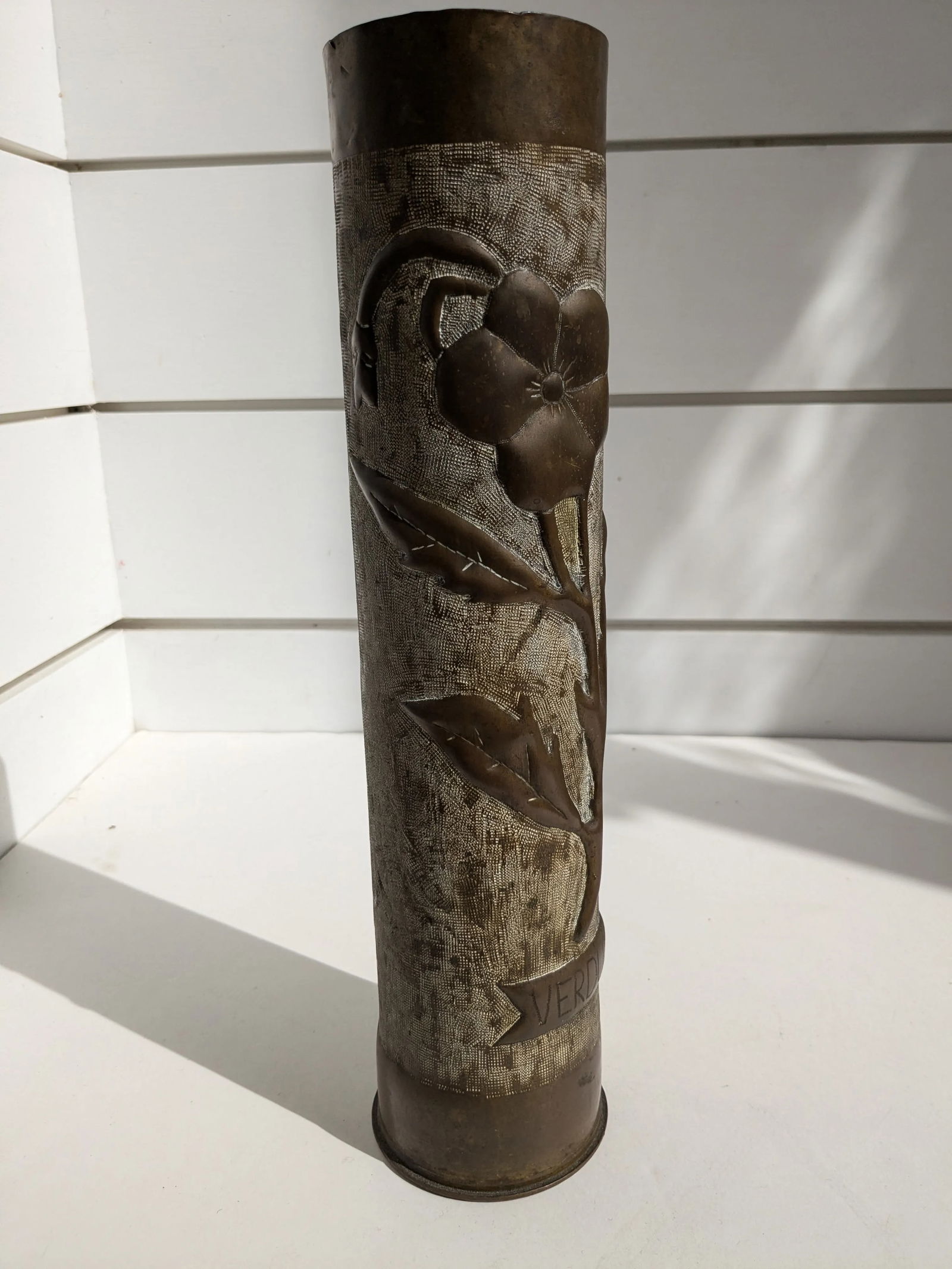 Mid 20th Century WII Trench Art Floral Shell Vase - 7