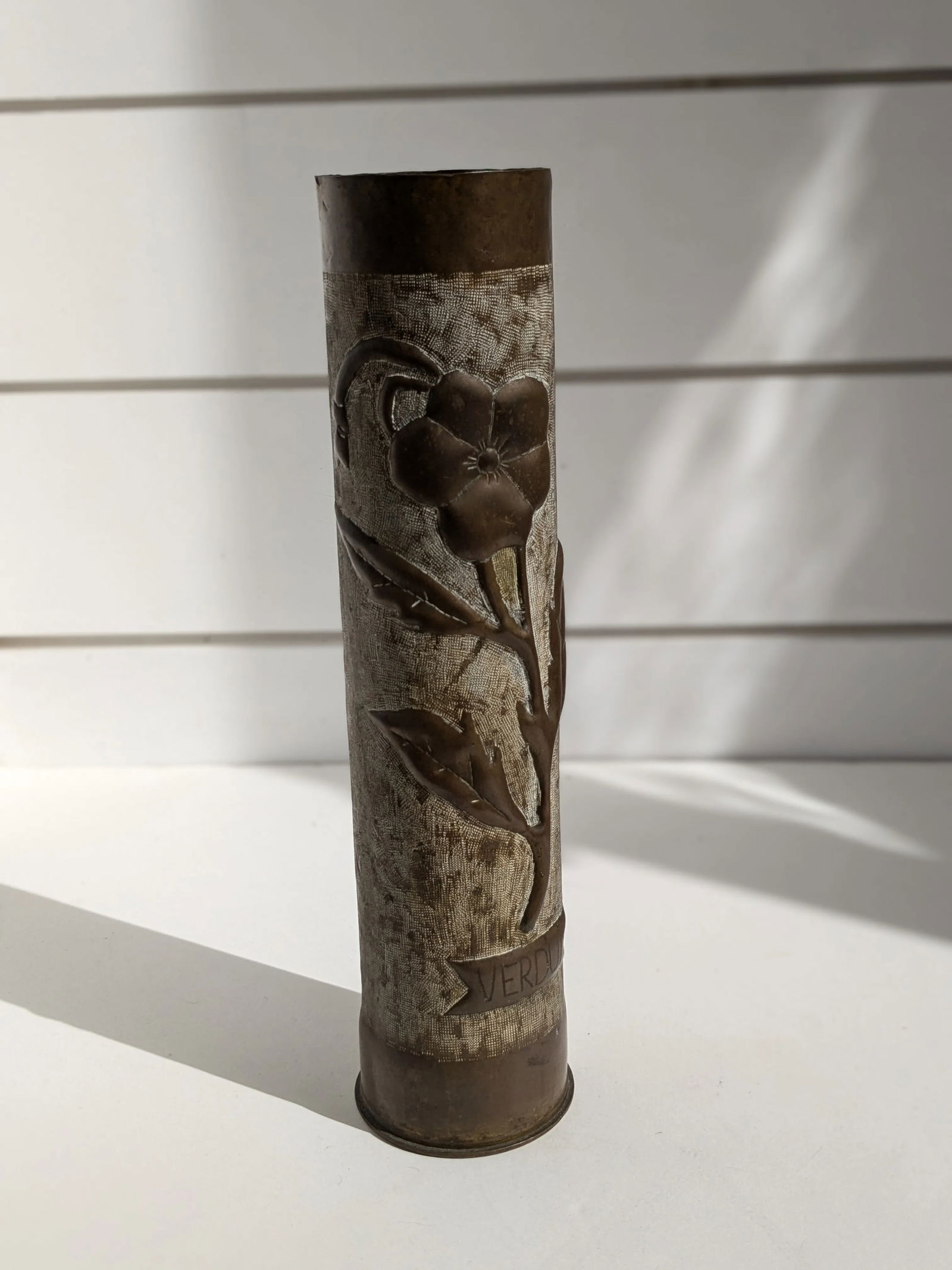 Mid 20th Century WII Trench Art Floral Shell Vase - 8