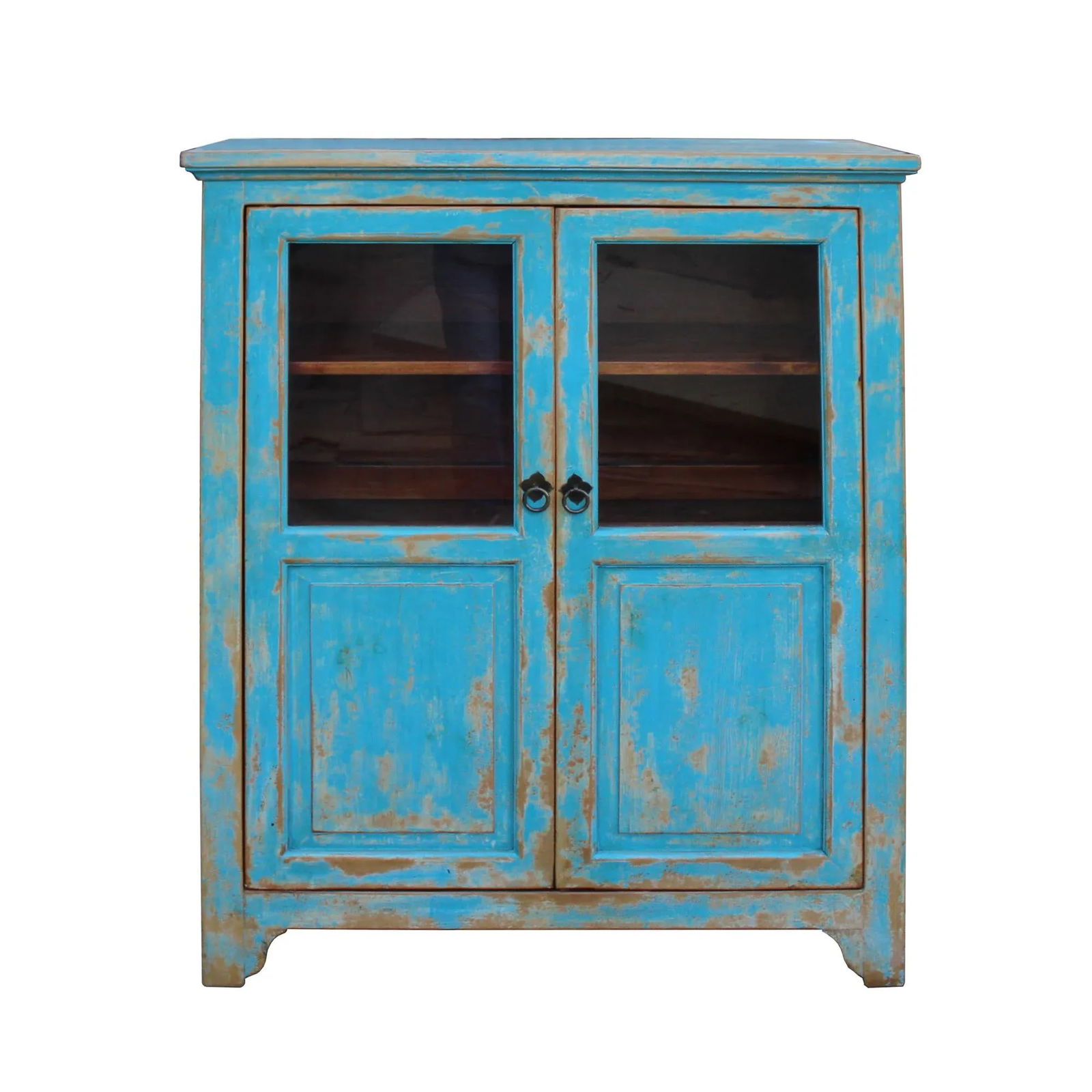 Distressed Bright Blue Glass Display Bookcase Curio Cabinet - 2