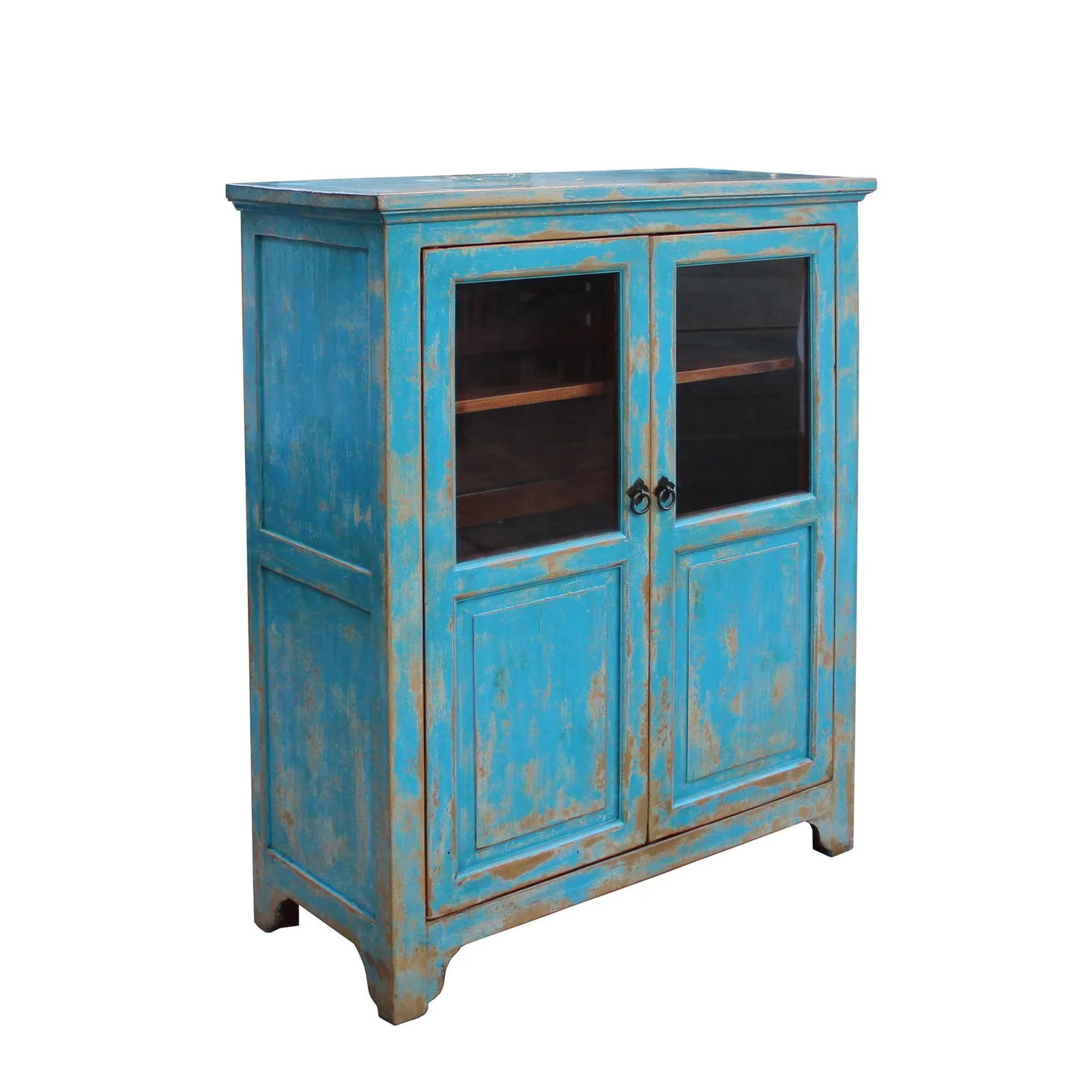 Distressed Bright Blue Glass Display Bookcase Curio Cabinet - 3