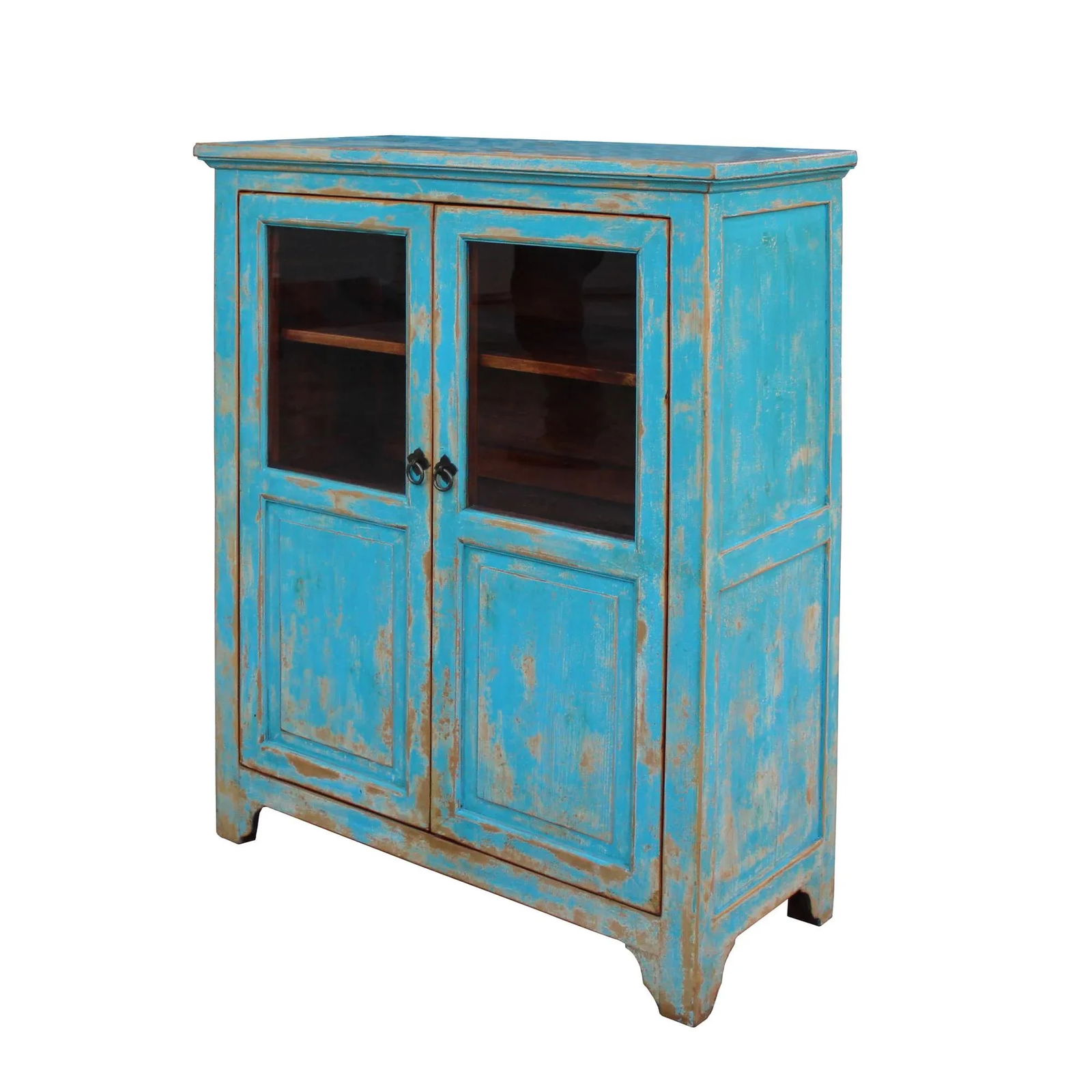 Distressed Bright Blue Glass Display Bookcase Curio Cabinet - 4