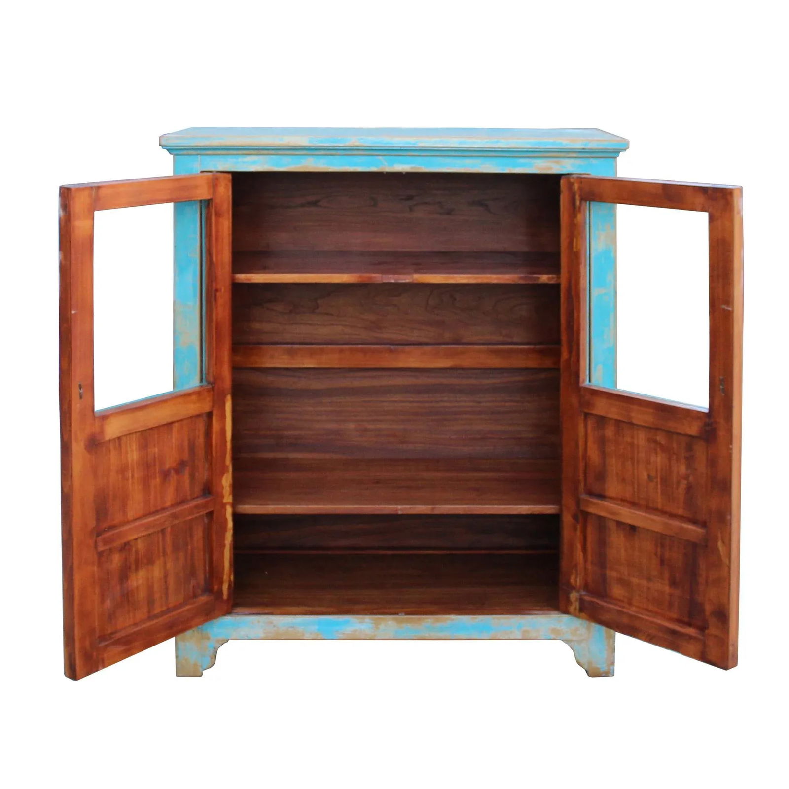 Distressed Bright Blue Glass Display Bookcase Curio Cabinet - 5