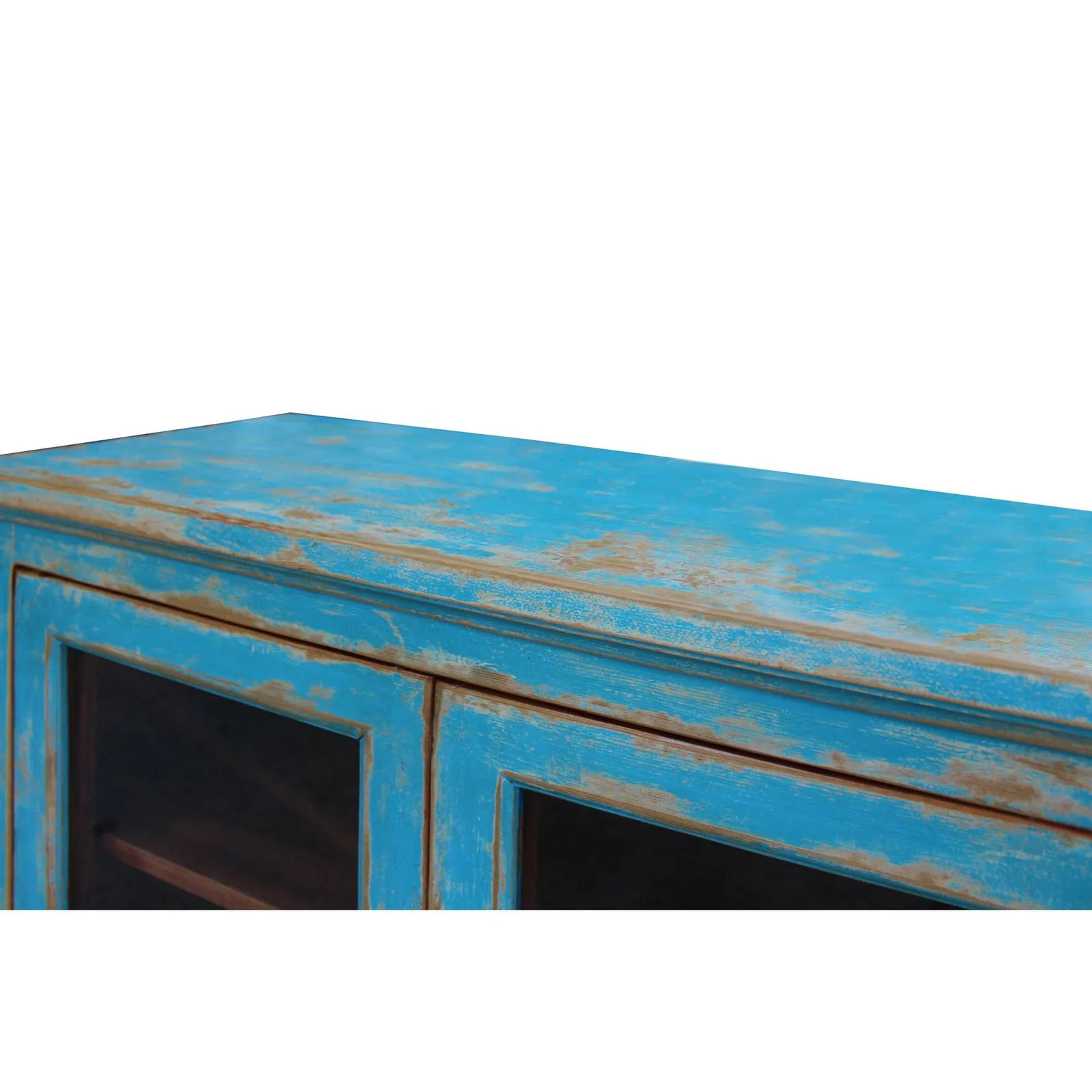 Distressed Bright Blue Glass Display Bookcase Curio Cabinet - 6