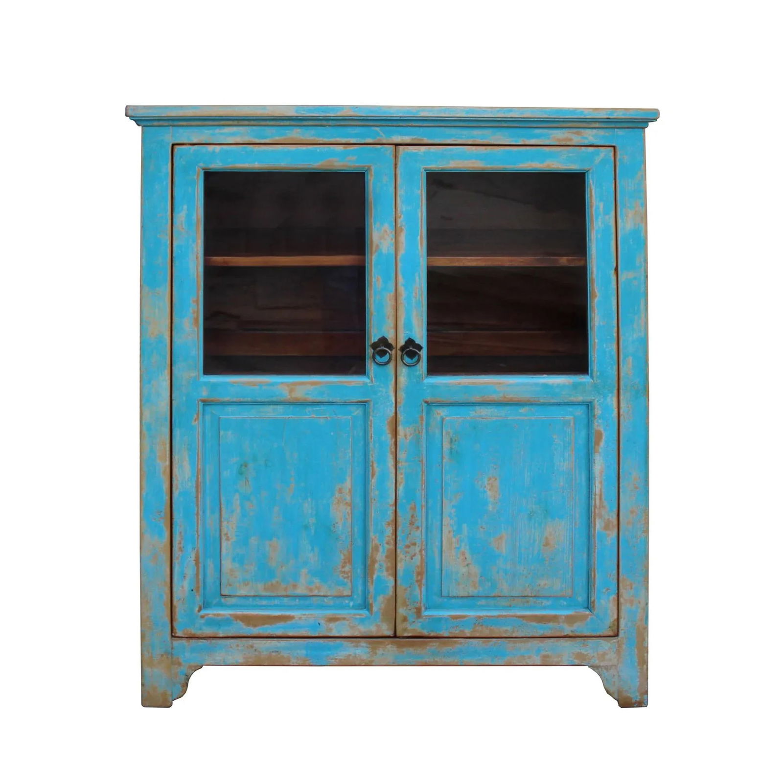 Distressed Bright Blue Glass Display Bookcase Curio Cabinet - 7