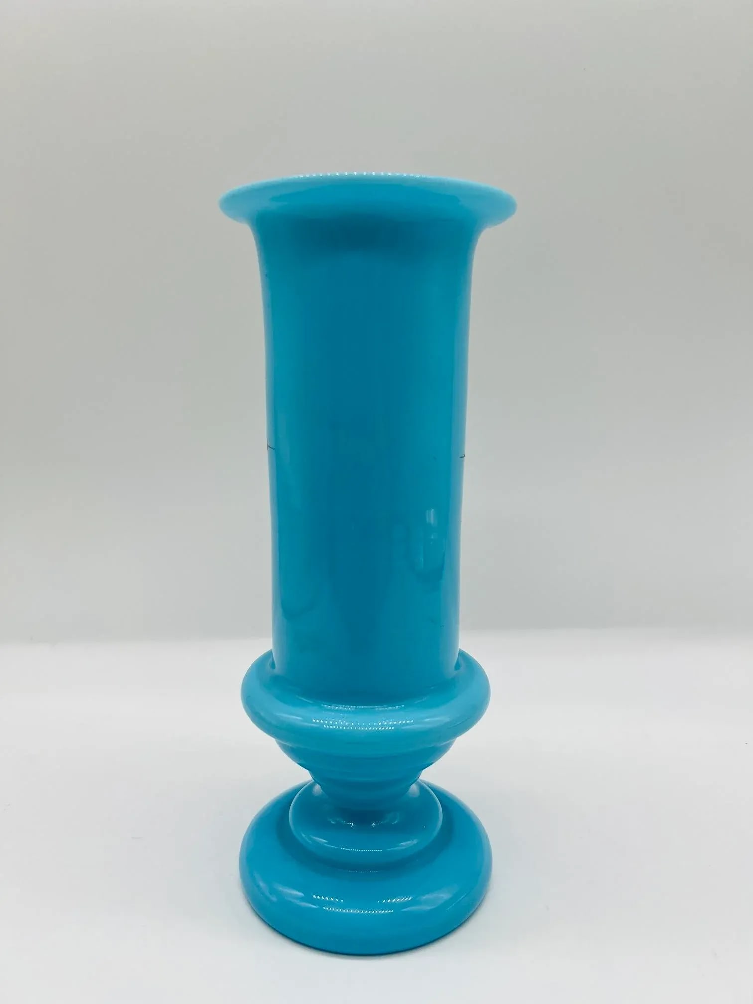 Antique Blue Opaline Bristol Etched Glass Vase W/ Etched Roman Goddess - 2