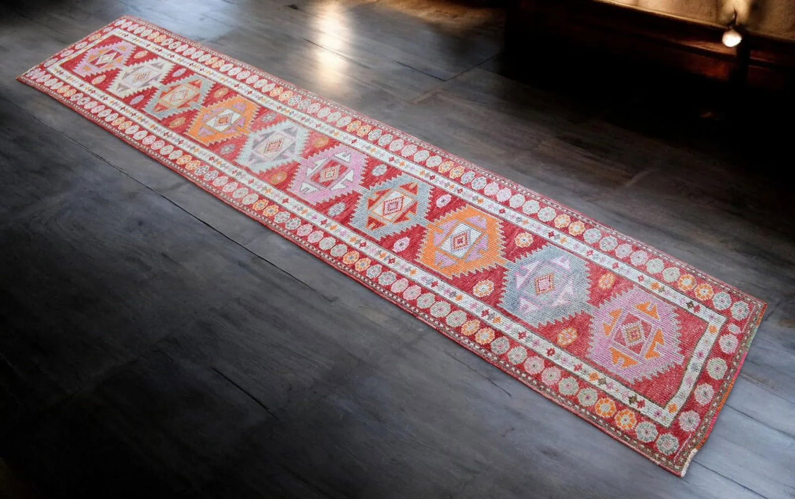 Hand-Knotted Turkish Runner Rug . Tribal Low Pile Runner. Herki - 2"²9"³ × 12"² - 3