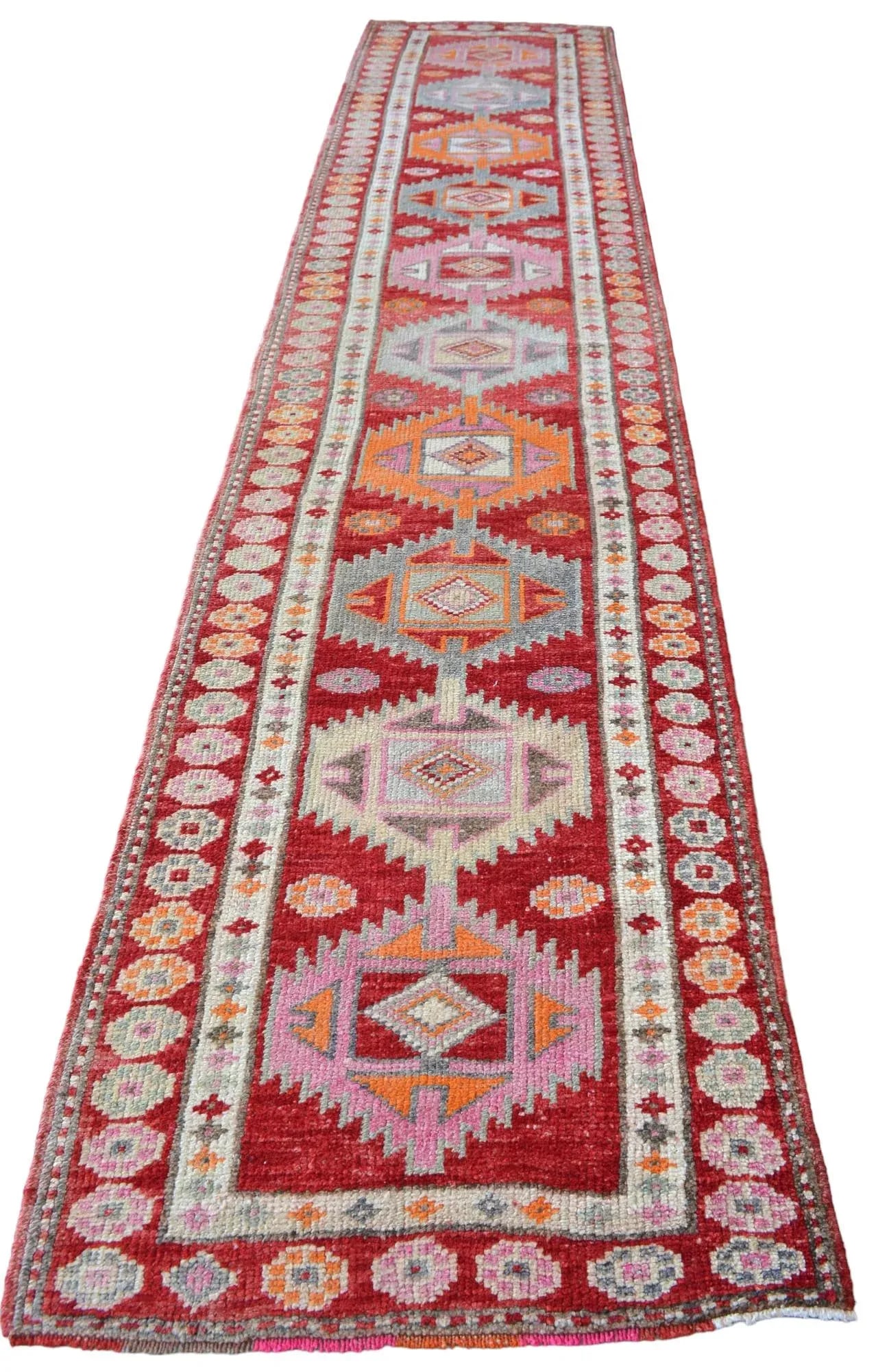 Hand-Knotted Turkish Runner Rug . Tribal Low Pile Runner. Herki - 2"²9"³ × 12"² - 6