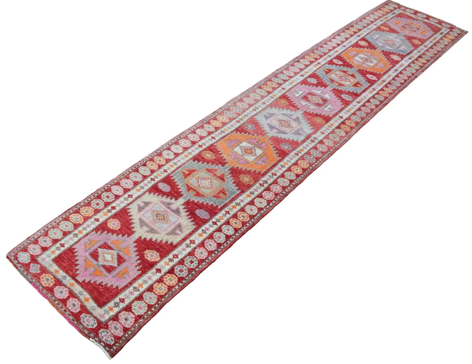 Hand-Knotted Turkish Runner Rug . Tribal Low Pile Runner. Herki - 2"²9"³ × 12"² - 7
