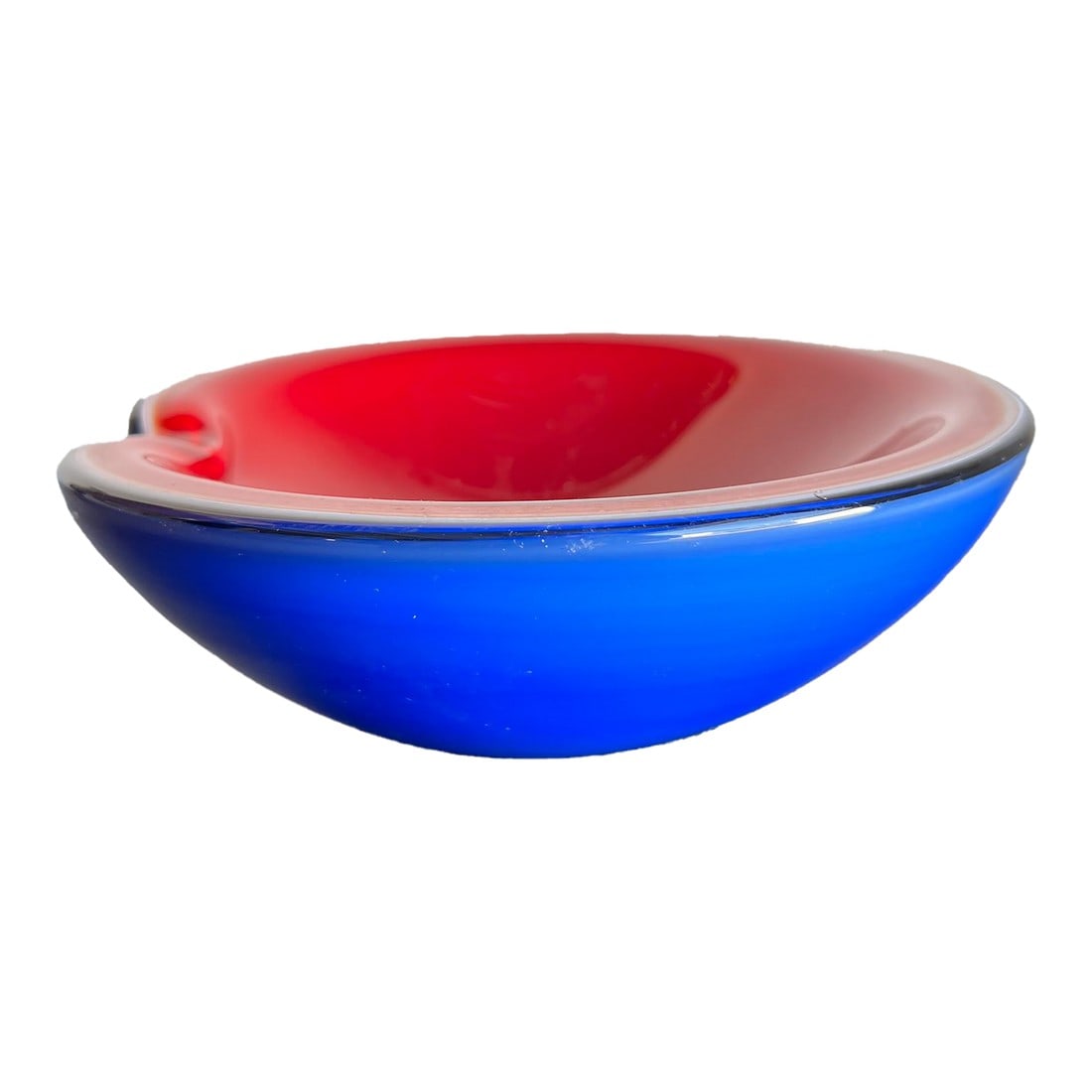 1960s Seguso Murano Sommerso Ashtray Blue Red Art: AMBIANIC presents 1960s Murano Modernist Ashtray Blue White and Red Seguso Murano Sommerso Blue Red ArtÂ 7.63 diameter x 2.88 h Unsigned. Attributed to Archimede Seguso Preowned vintage