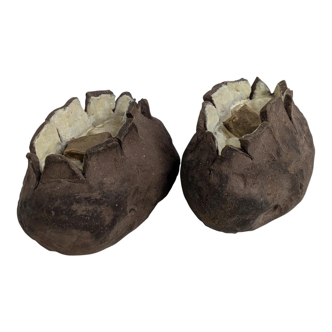 Pair of Artist Signed Ceramic Baked Potatoes, Mid 20th Century: Add a whimsical touch to your home decor with this charming pair of artist-signed ceramic baked potatoes! Crafted with love and attention to detail, these delightful pieces are not just fun