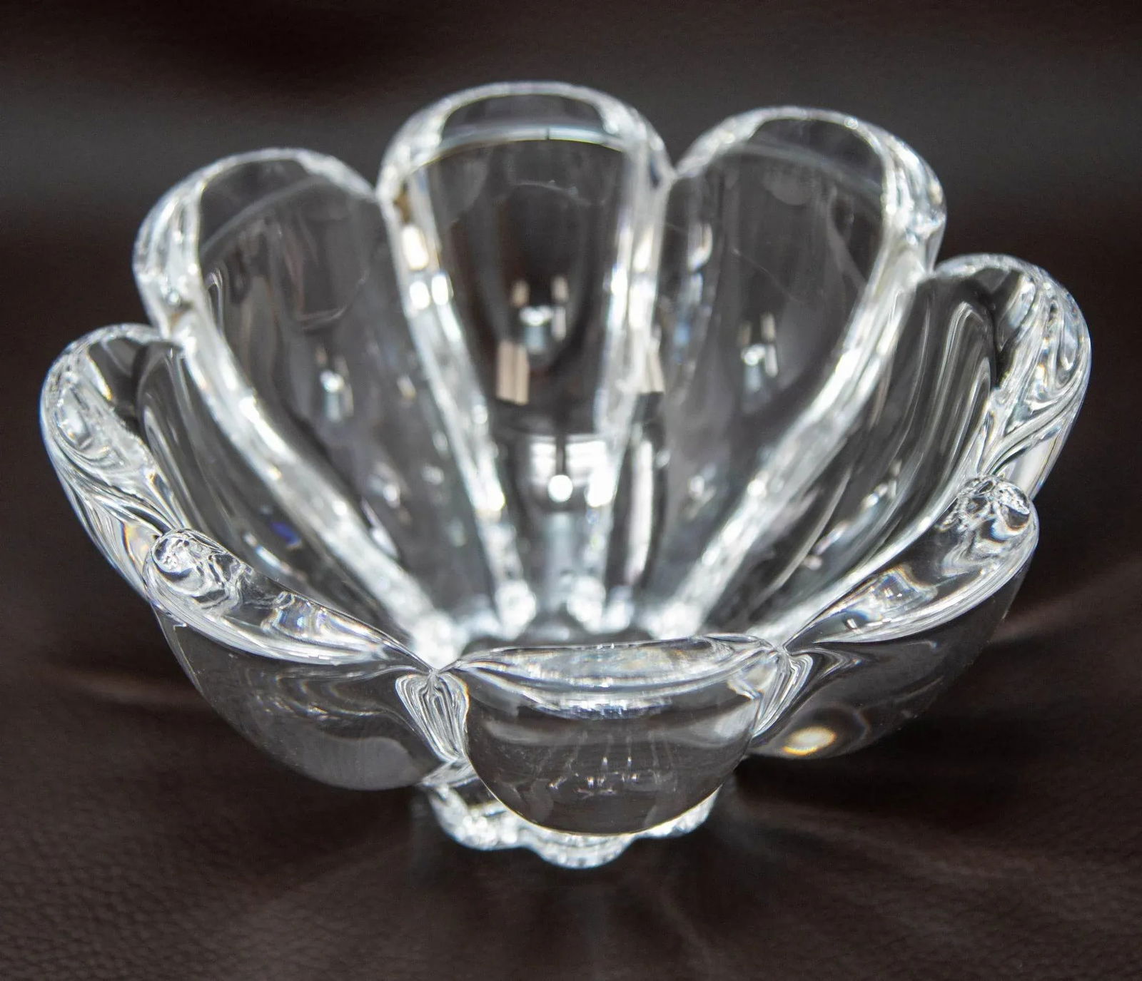 Orrefors Sweden Crystal Flower Petal Shaped Bowl Dish 1980s - 2