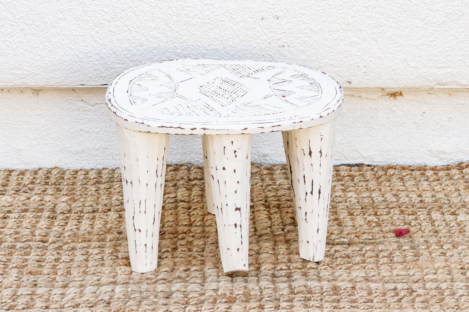 Stonewashed White Wooden Nupe Stool - 3