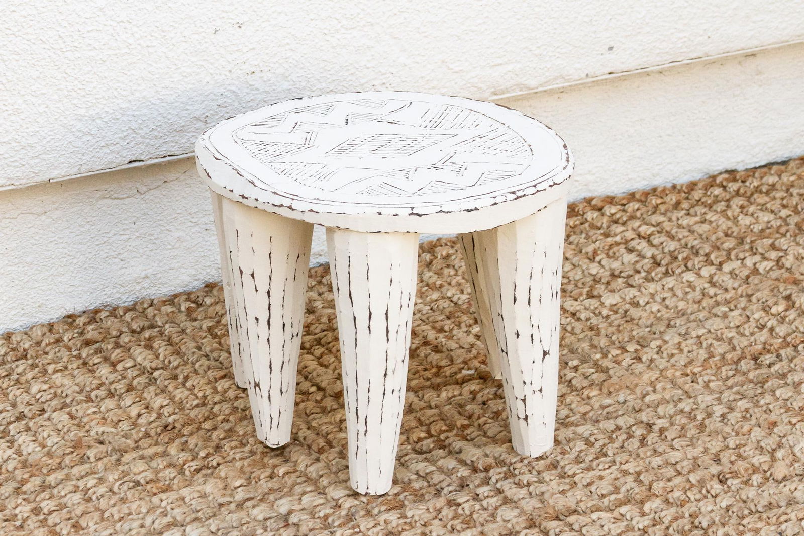 Stonewashed White Wooden Nupe Stool - 4