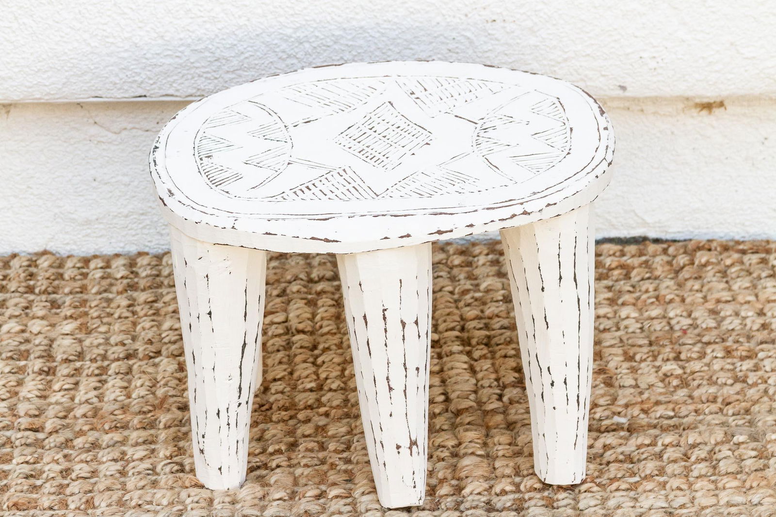 Stonewashed White Wooden Nupe Stool - 5