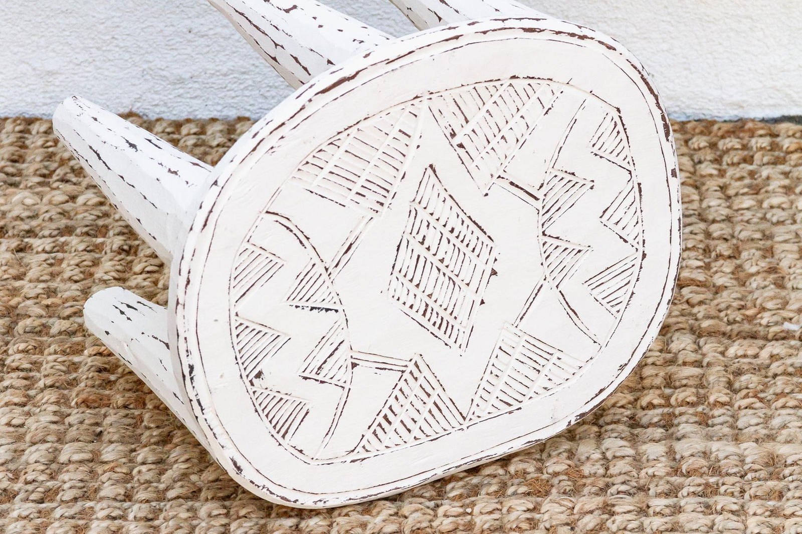 Stonewashed White Wooden Nupe Stool - 6