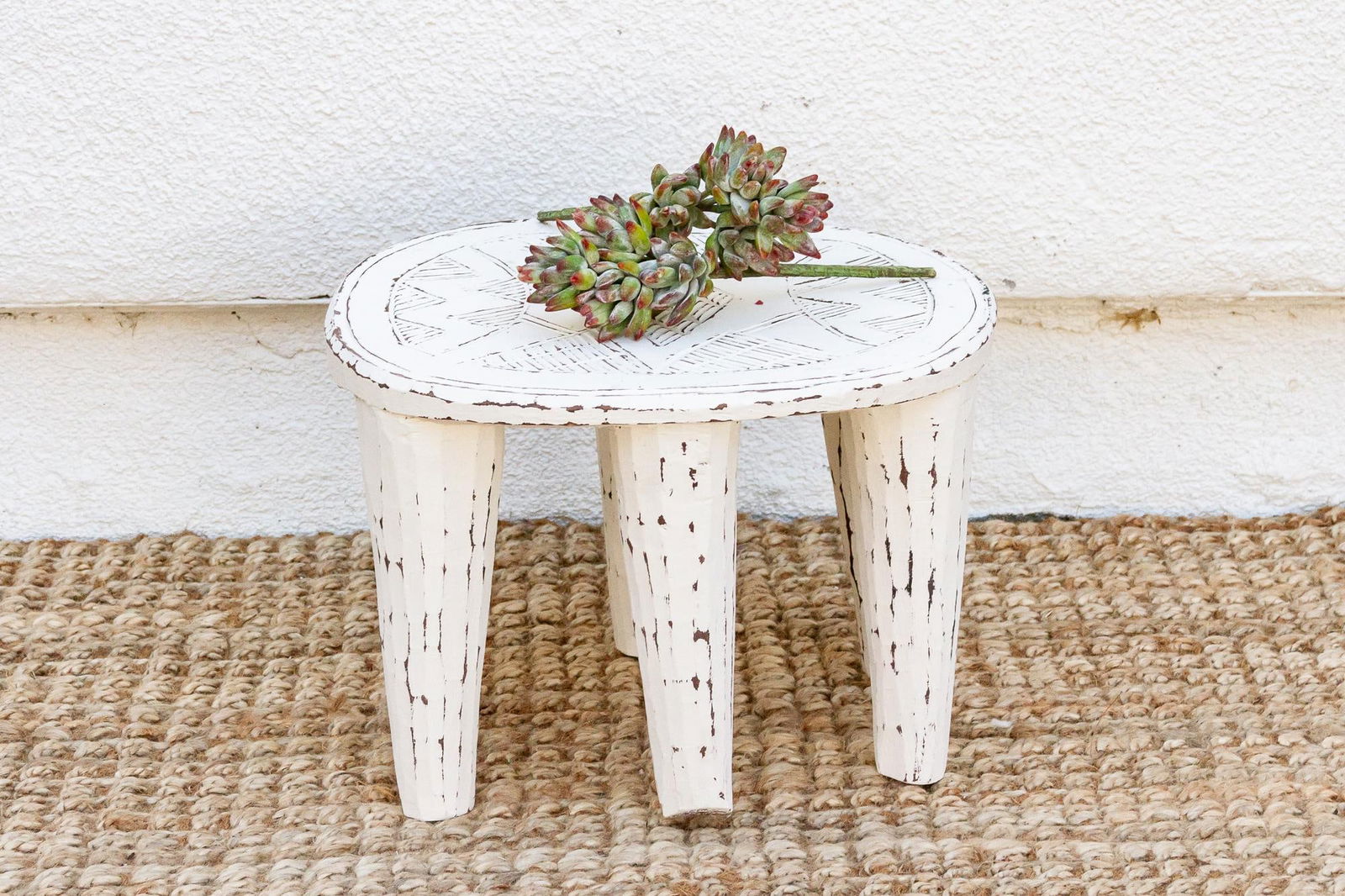 Stonewashed White Wooden Nupe Stool - 7