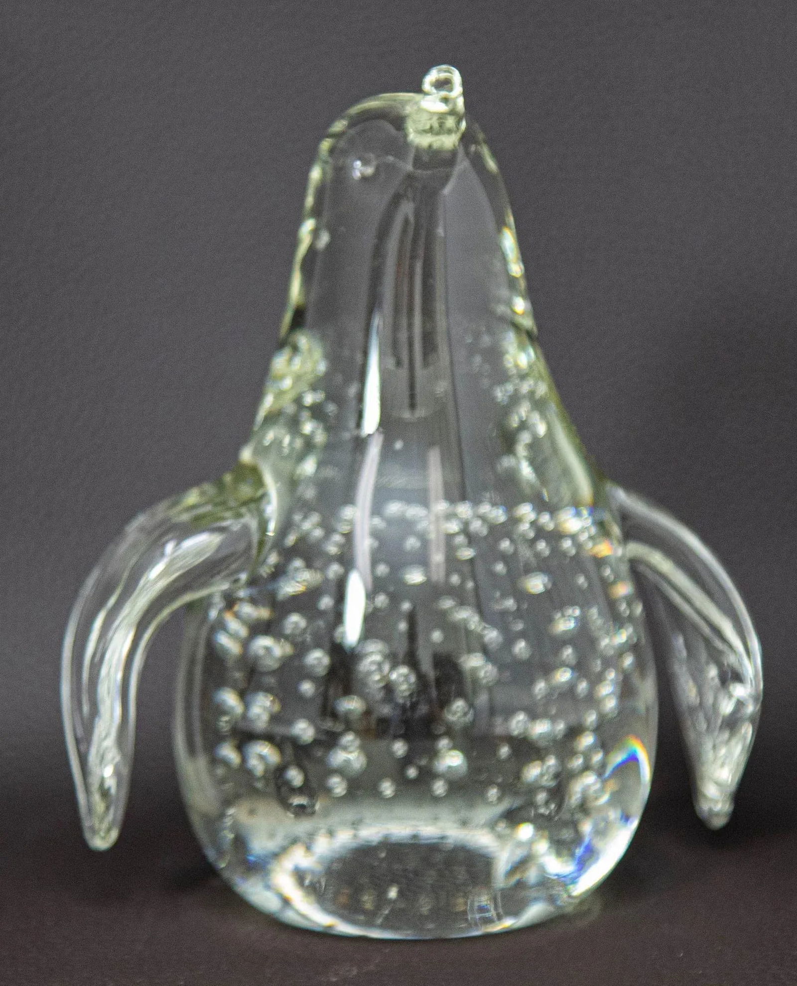 Vintage Clear Art Glass Bird Penguin Paperweight Figurine With Bubbles - 10
