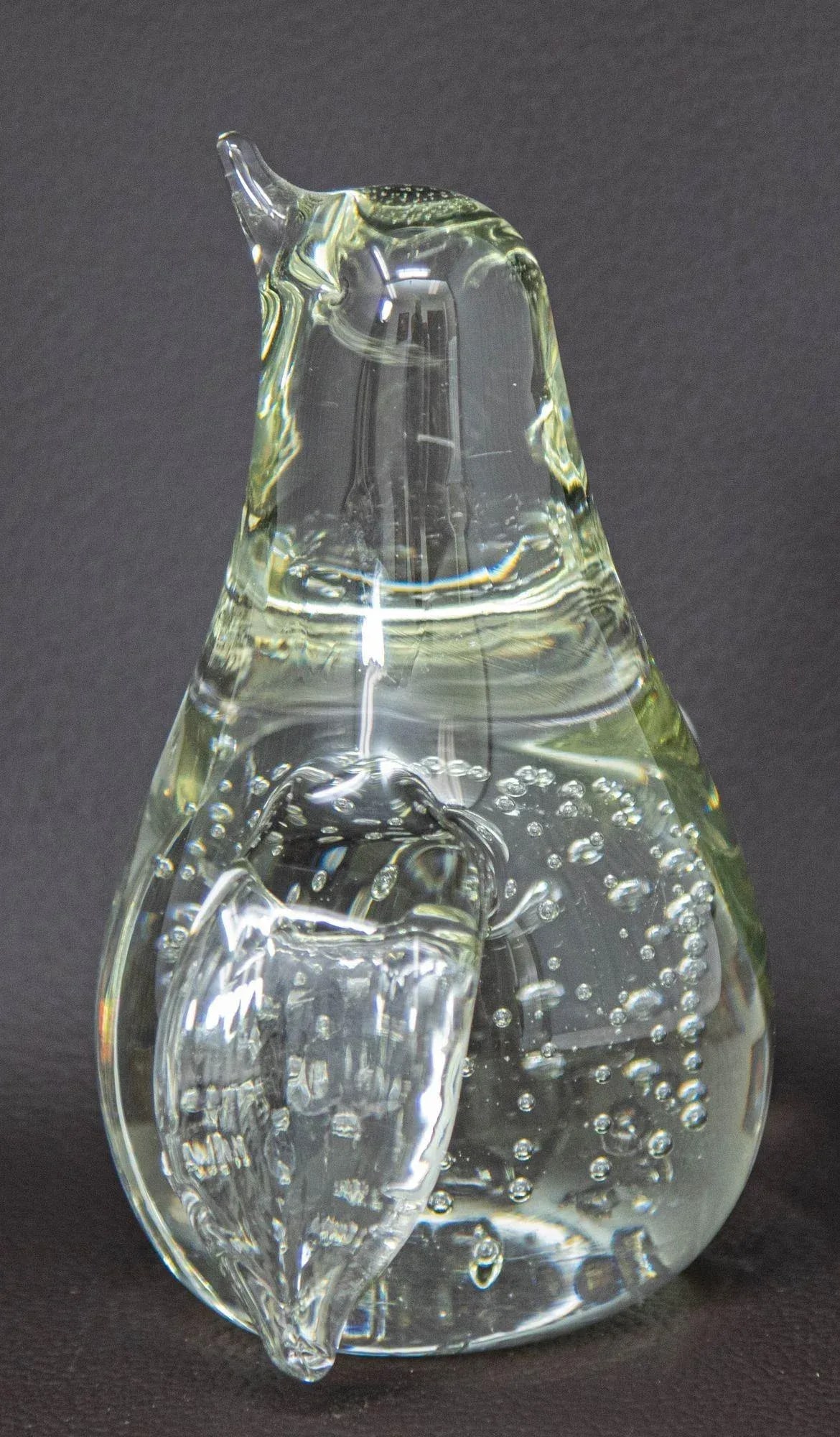 Vintage Clear Art Glass Bird Penguin Paperweight Figurine With Bubbles - 12