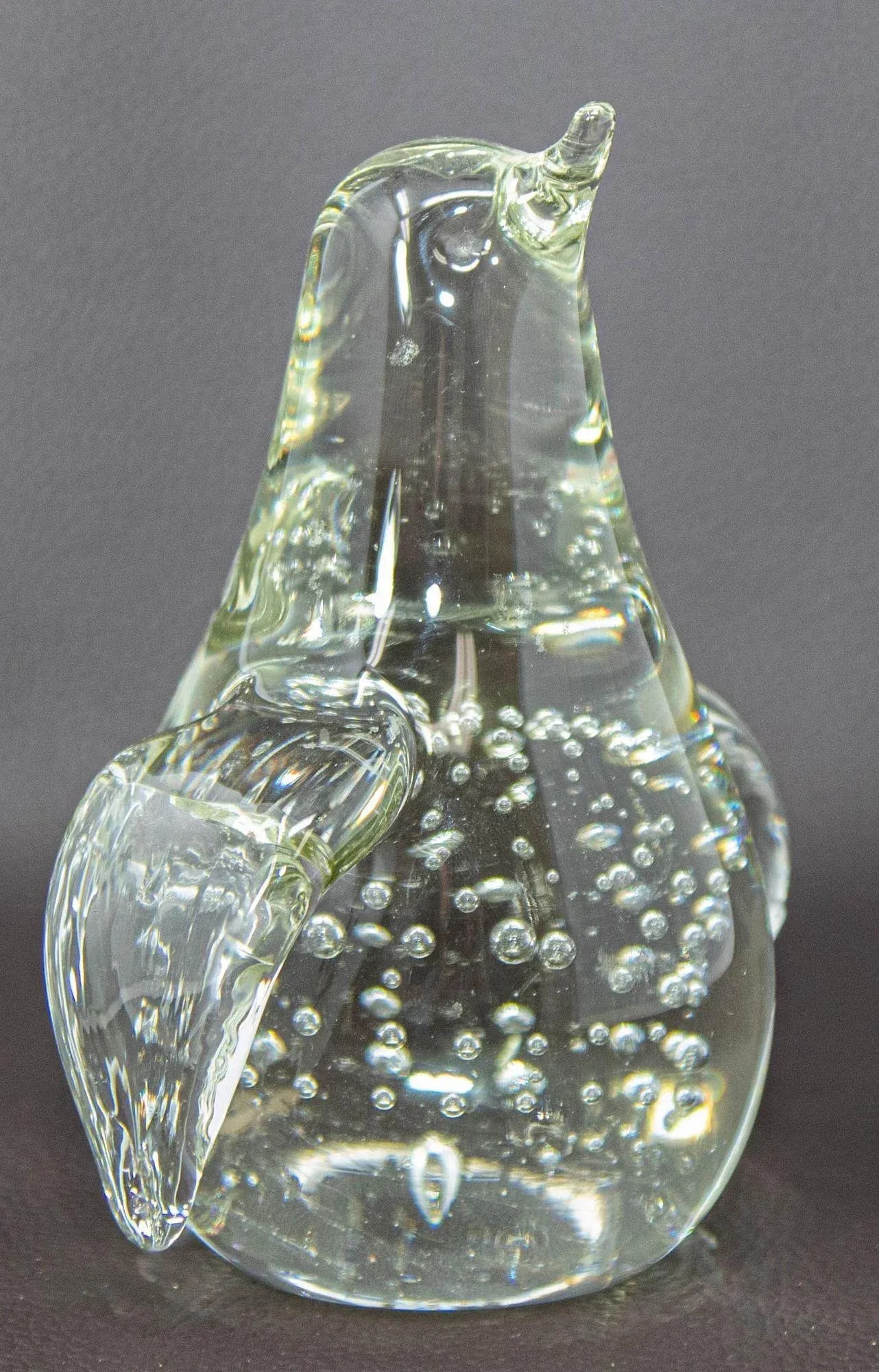 Vintage Clear Art Glass Bird Penguin Paperweight Figurine With Bubbles - 2