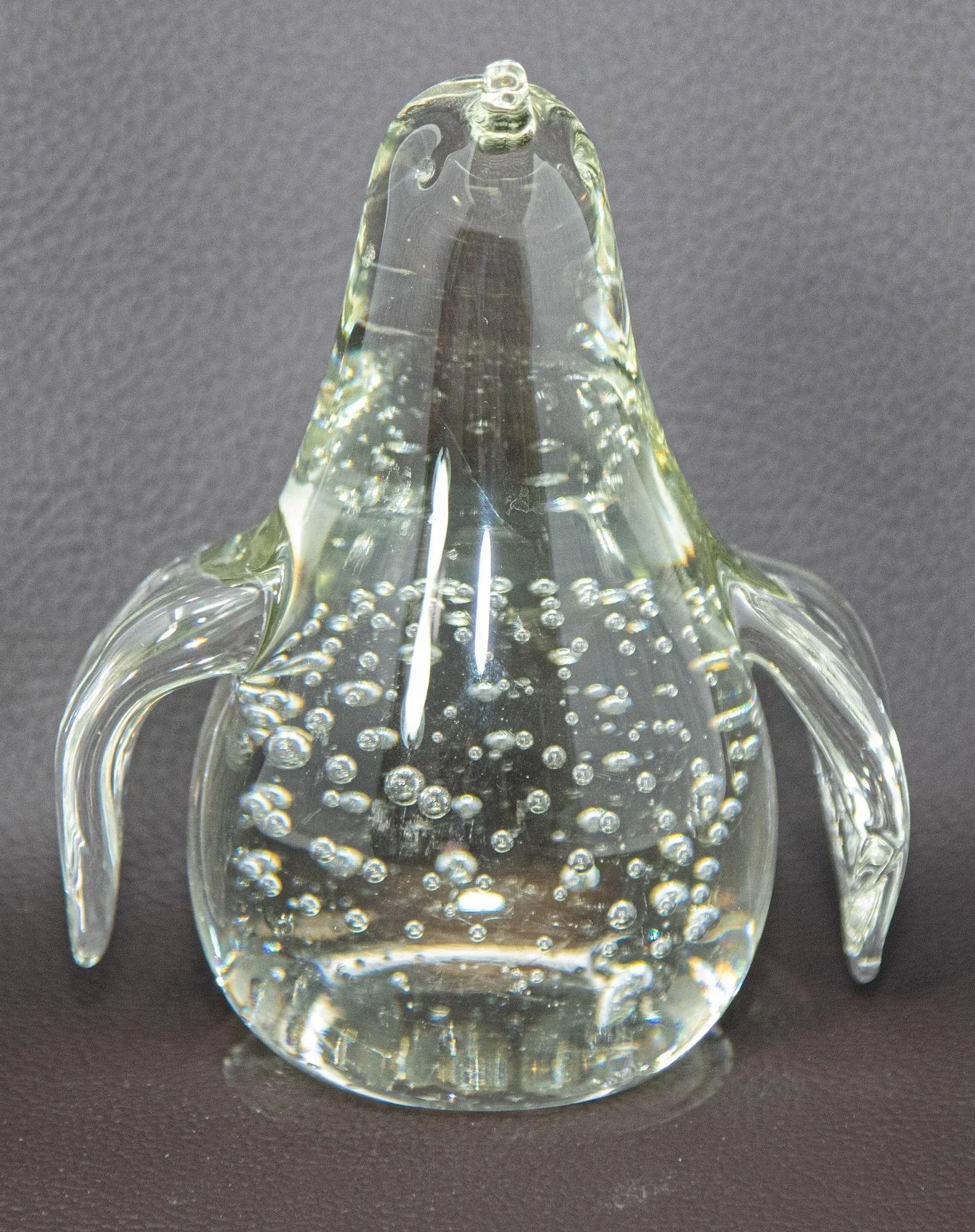 Vintage Clear Art Glass Bird Penguin Paperweight Figurine With Bubbles - 4