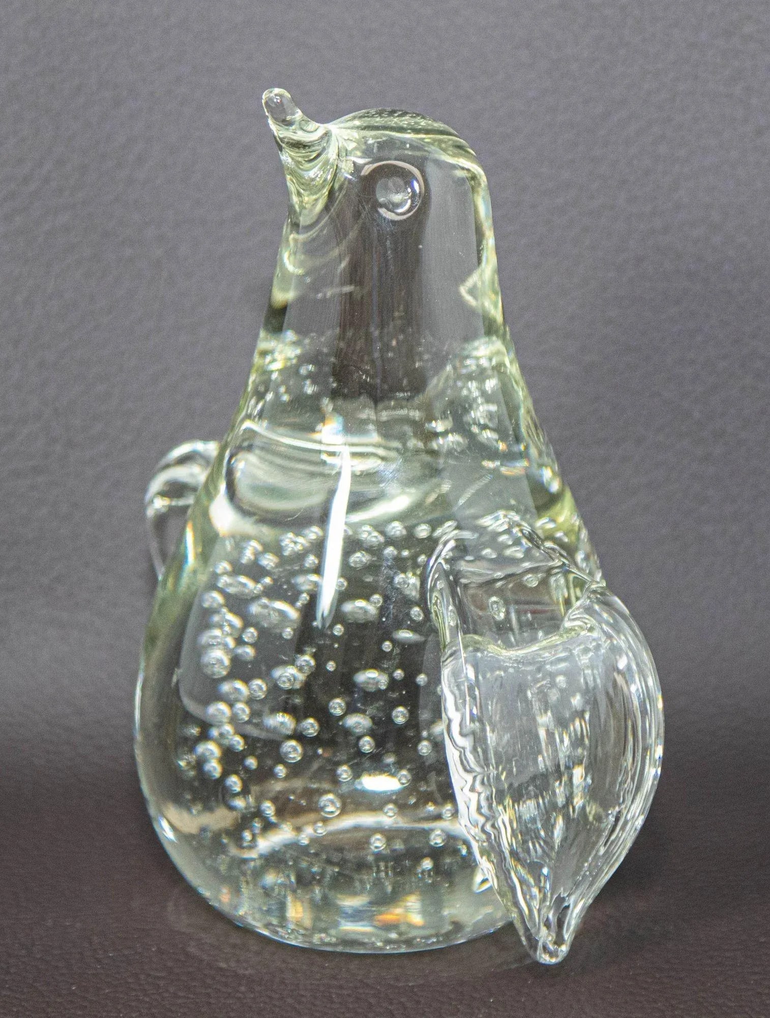 Vintage Clear Art Glass Bird Penguin Paperweight Figurine With Bubbles - 5