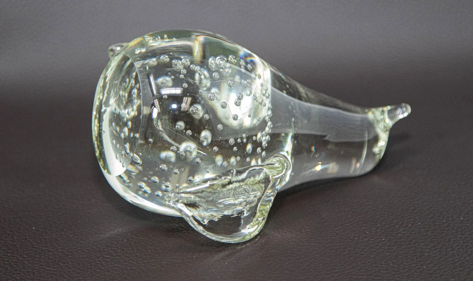 Vintage Clear Art Glass Bird Penguin Paperweight Figurine With Bubbles - 7