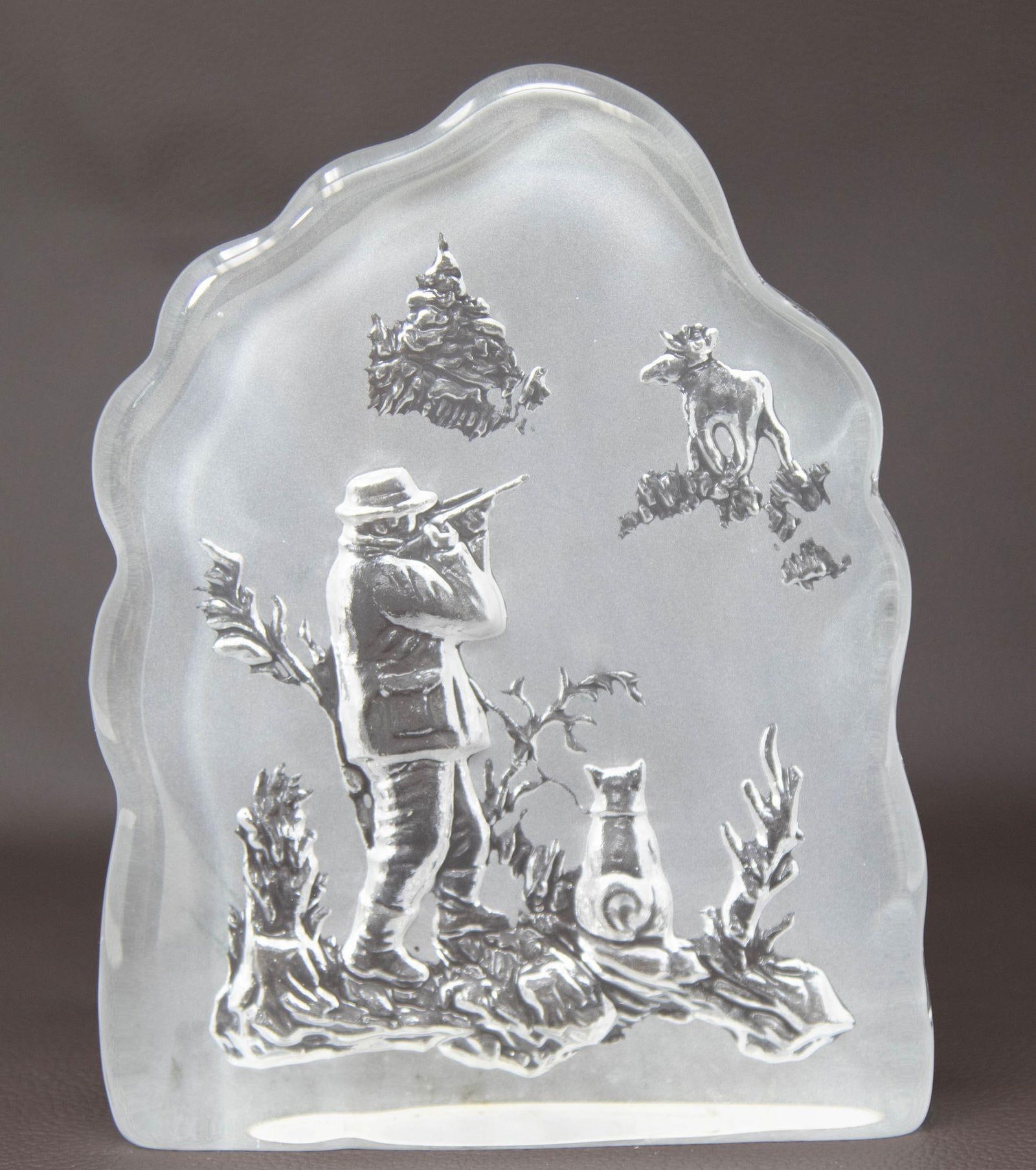 Vintage Nybro Sweden Hunter and Moose Large Crystal Art Glass Paperweight - 10