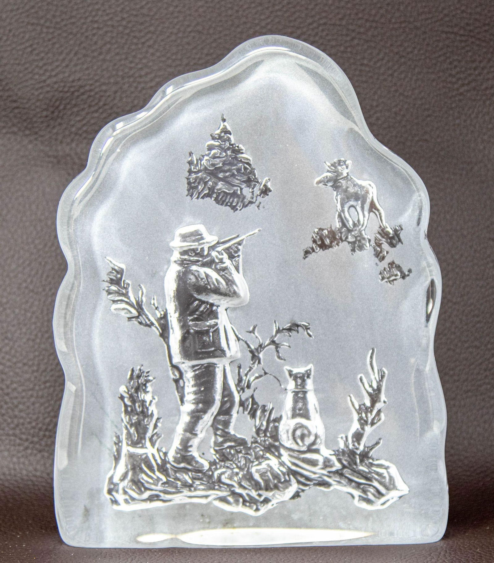 Vintage Nybro Sweden Hunter and Moose Large Crystal Art Glass Paperweight - 2