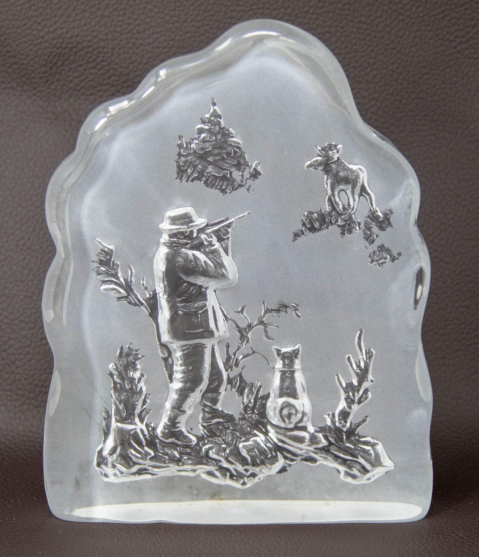 Vintage Nybro Sweden Hunter and Moose Large Crystal Art Glass Paperweight - 3