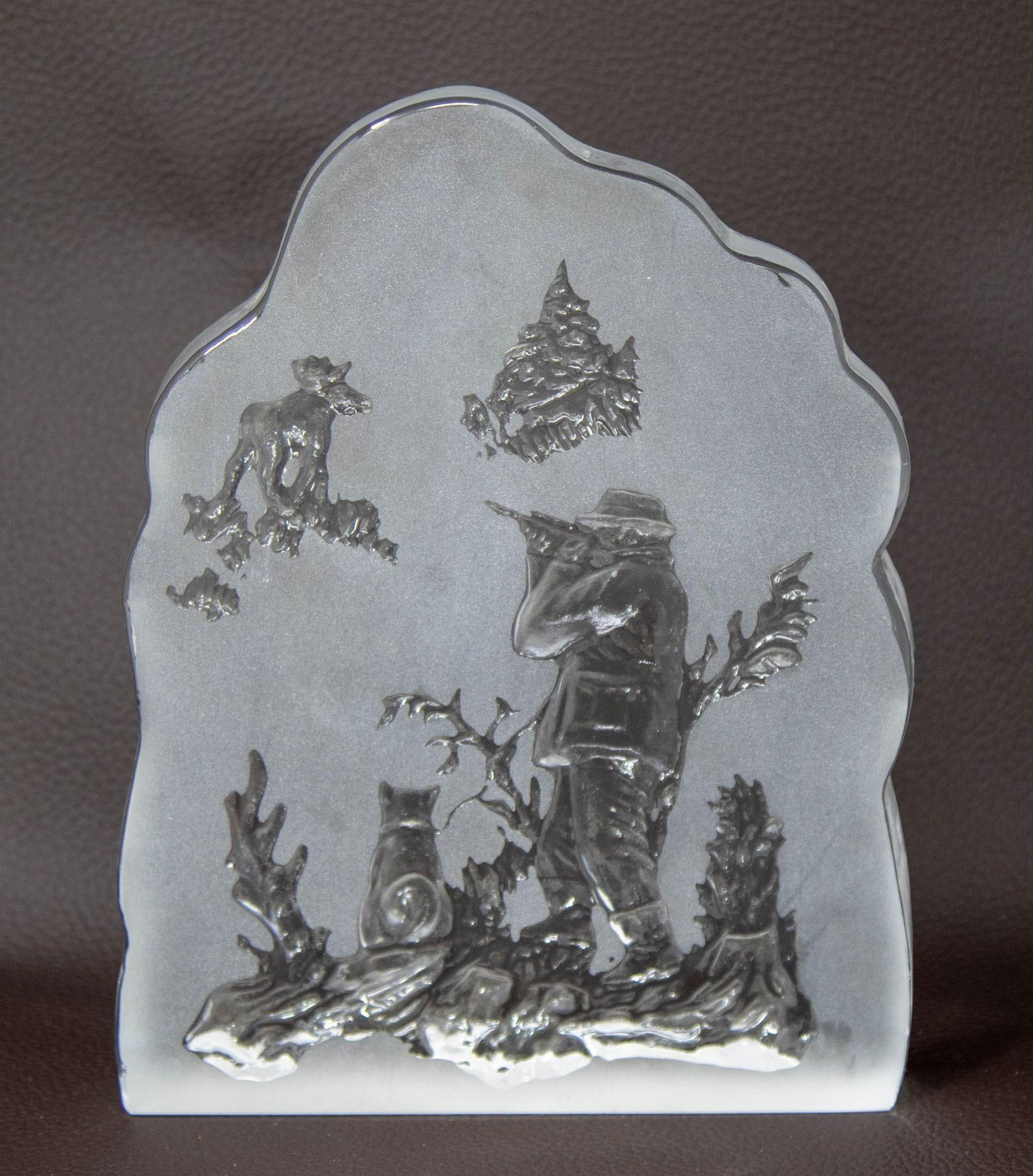 Vintage Nybro Sweden Hunter and Moose Large Crystal Art Glass Paperweight - 6