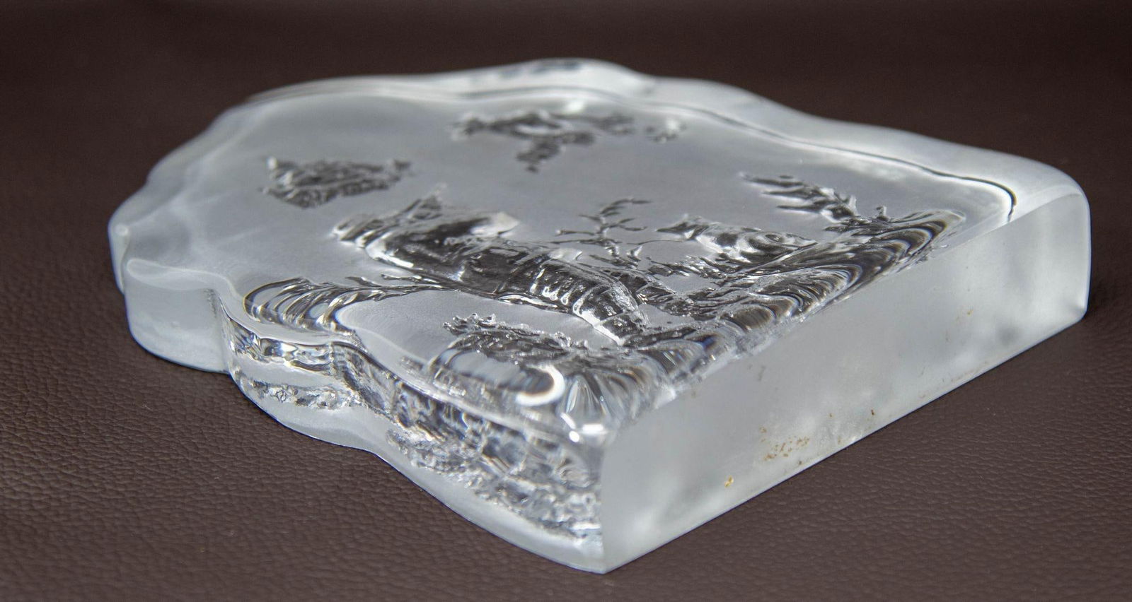 Vintage Nybro Sweden Hunter and Moose Large Crystal Art Glass Paperweight - 8