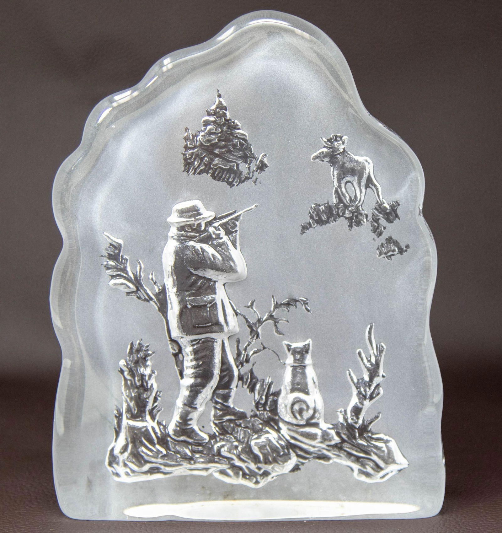 Vintage Nybro Sweden Hunter and Moose Large Crystal Art Glass Paperweight - 9